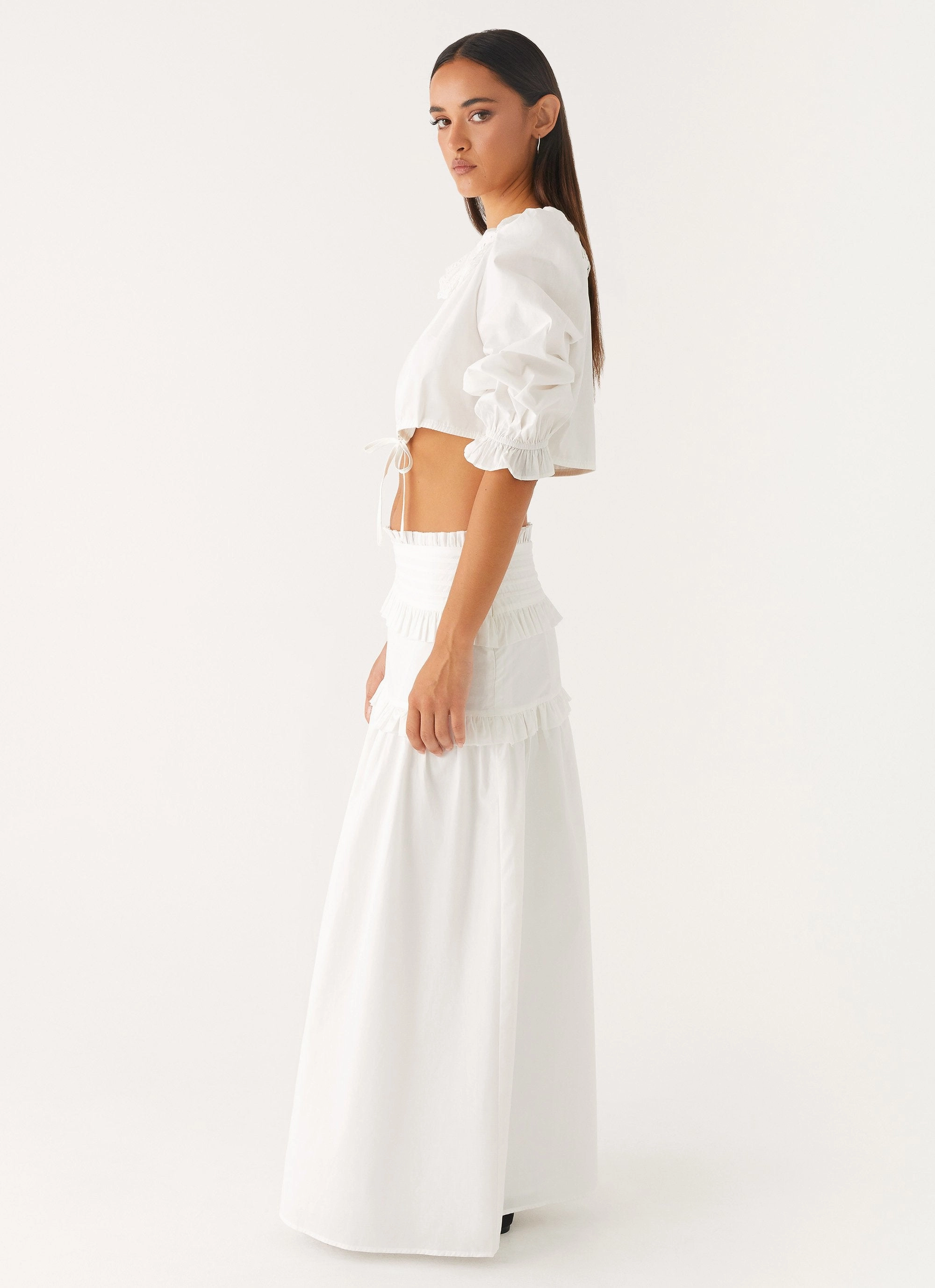 Effortless Tiered Maxi Skirt - White All Weather Protection AntiStatic Lining