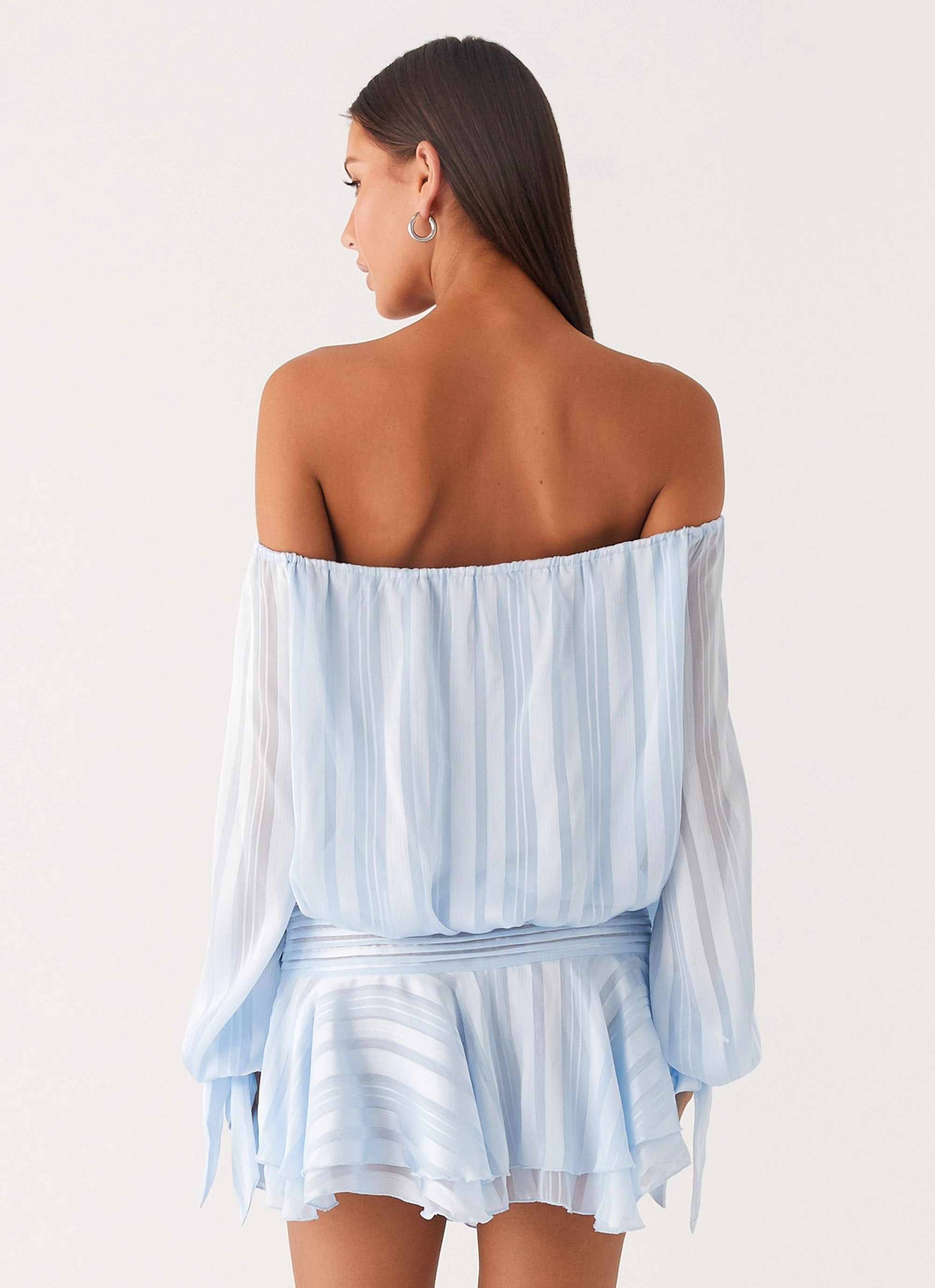 Relax Mode Eira Balloon Sleeve Mini Dress - Baby Blue