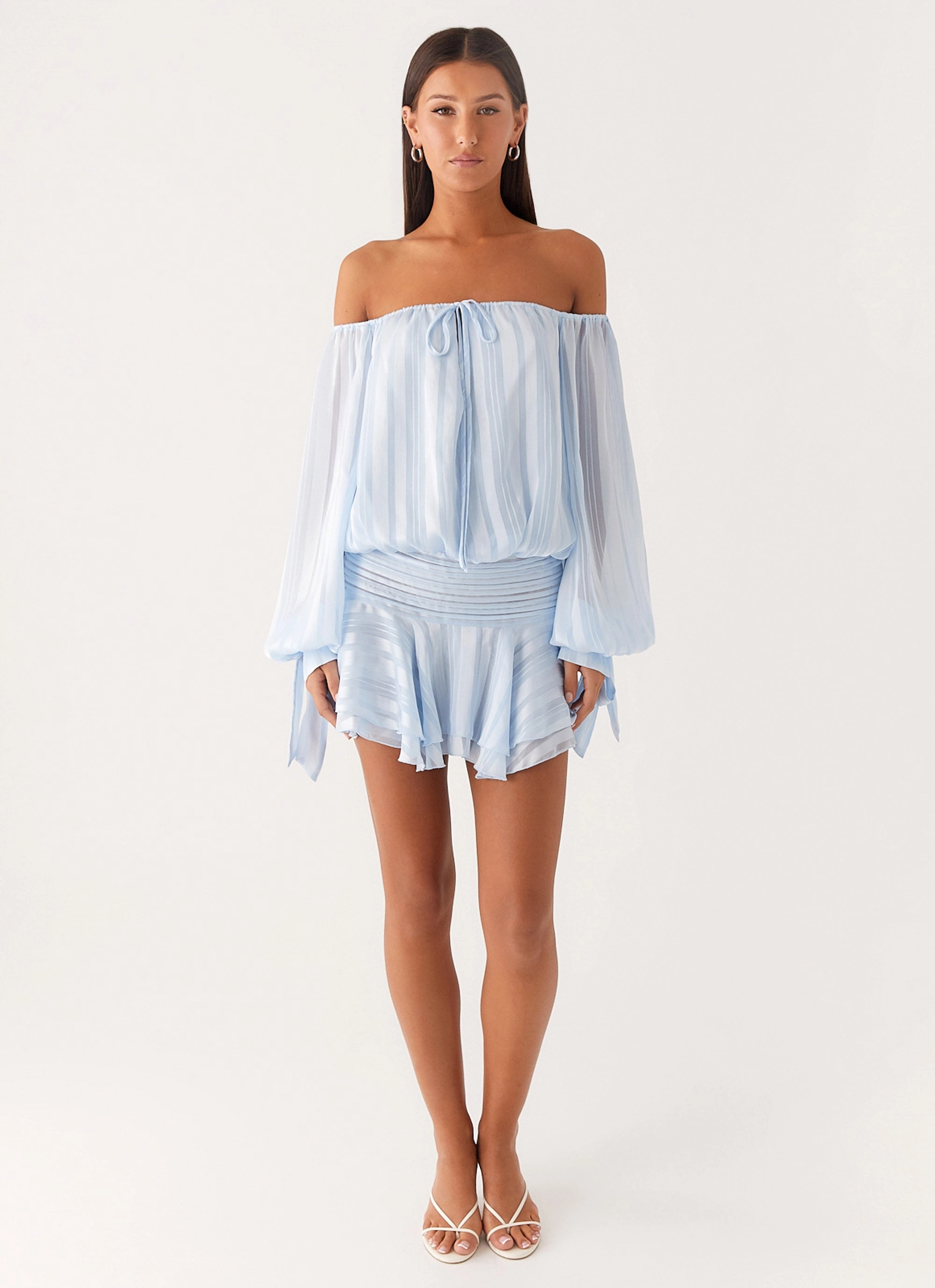 Eira Balloon Sleeve Mini Dress - Baby Blue Vintage feel