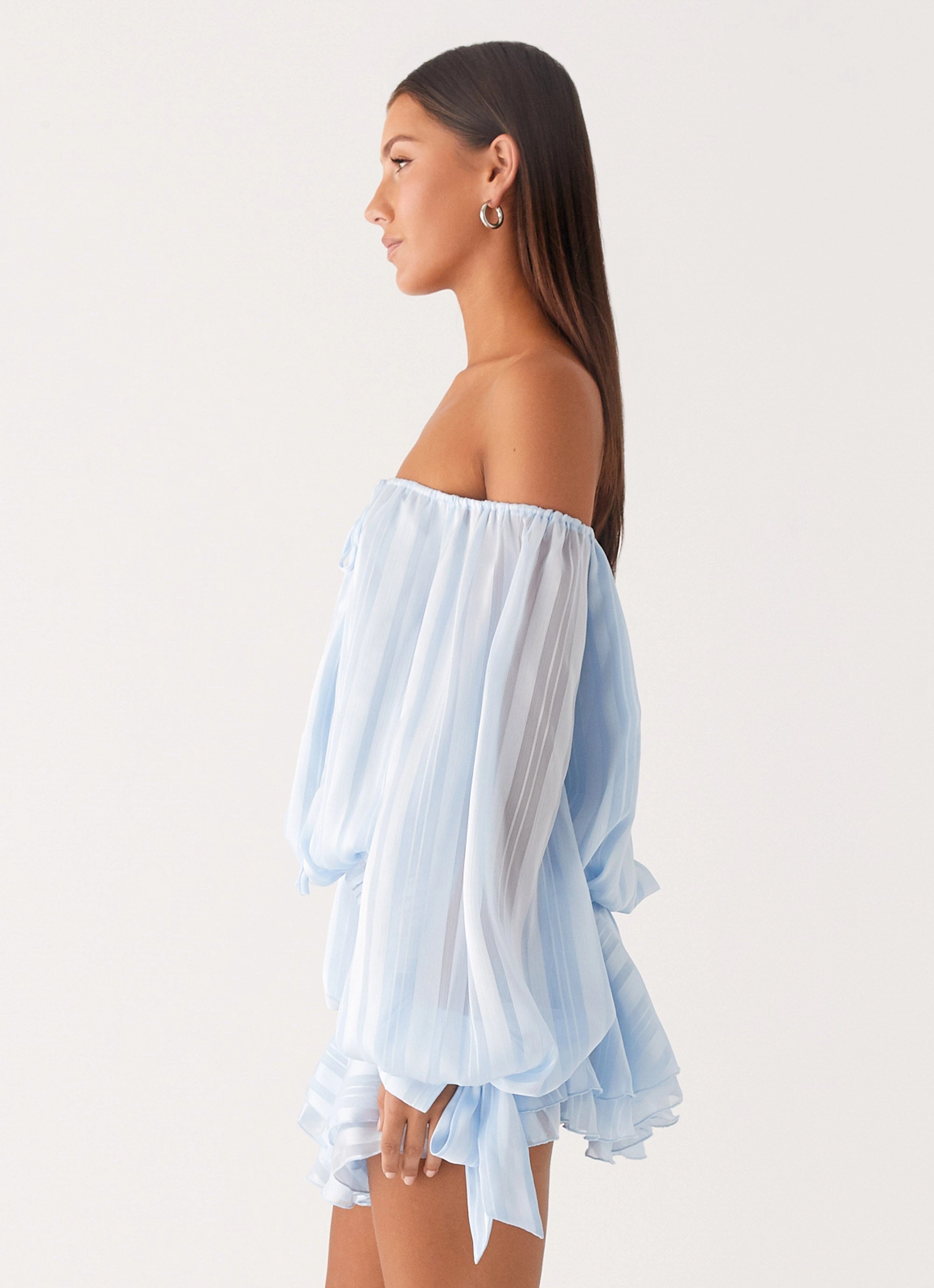 Eira Balloon Sleeve Mini Dress - Baby Blue Comfy Style