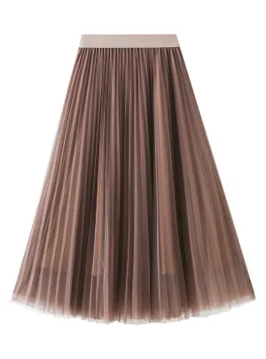 Elastic High Waist Gauze Pleated Skirt