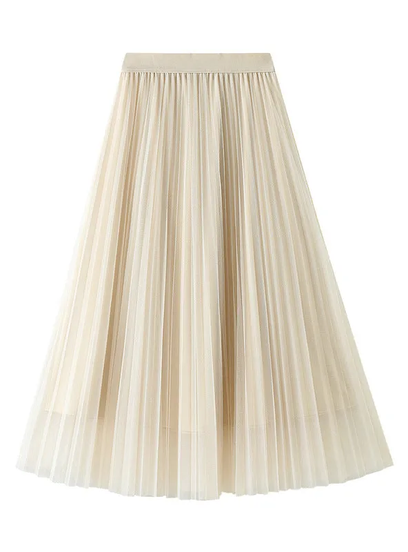 Elastic High Waist Gauze Pleated Skirt