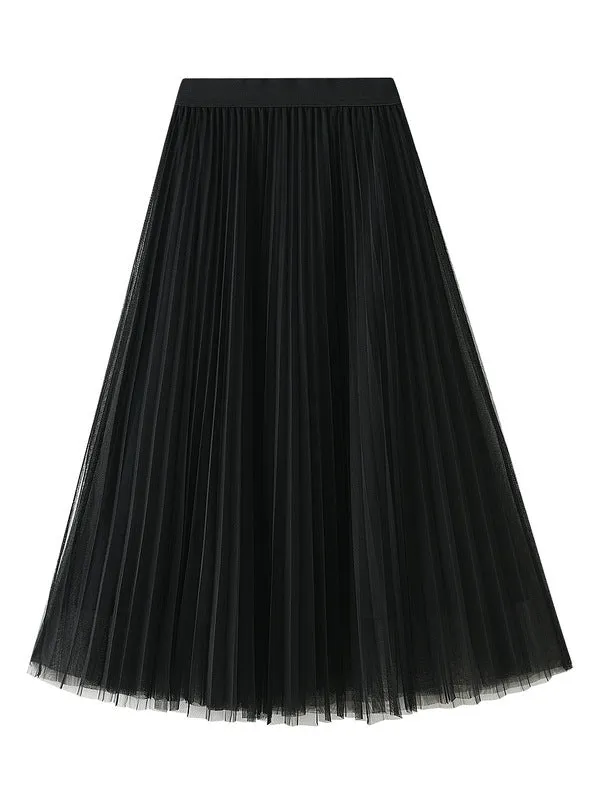 Elastic High Waist Gauze Pleated Skirt