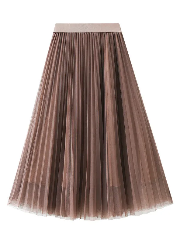 Elastic High Waist Gauze Pleated Skirt