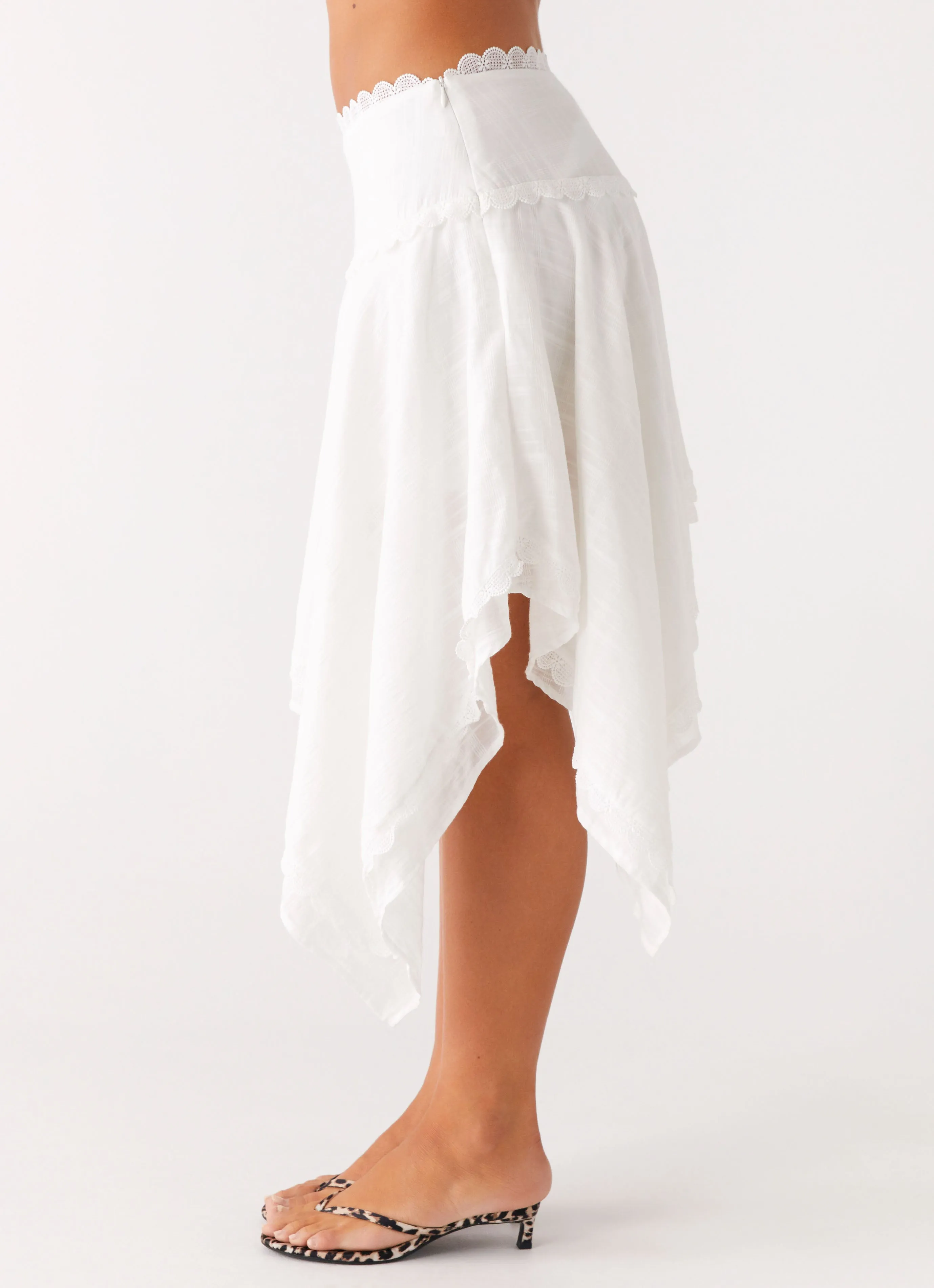Clearwater Mist Midi Skirt - White Glossy Texture