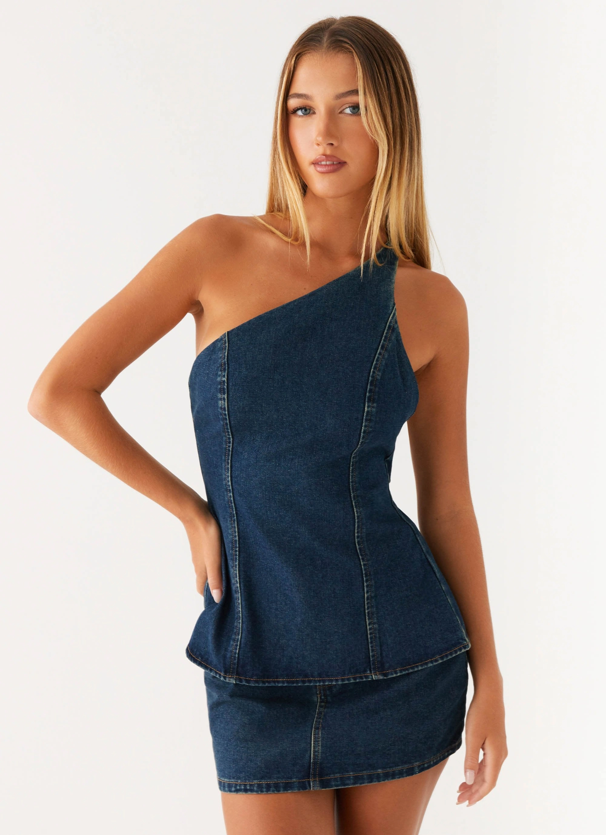 Maysa Denim Top - Washed Denim Low Profile Zipper