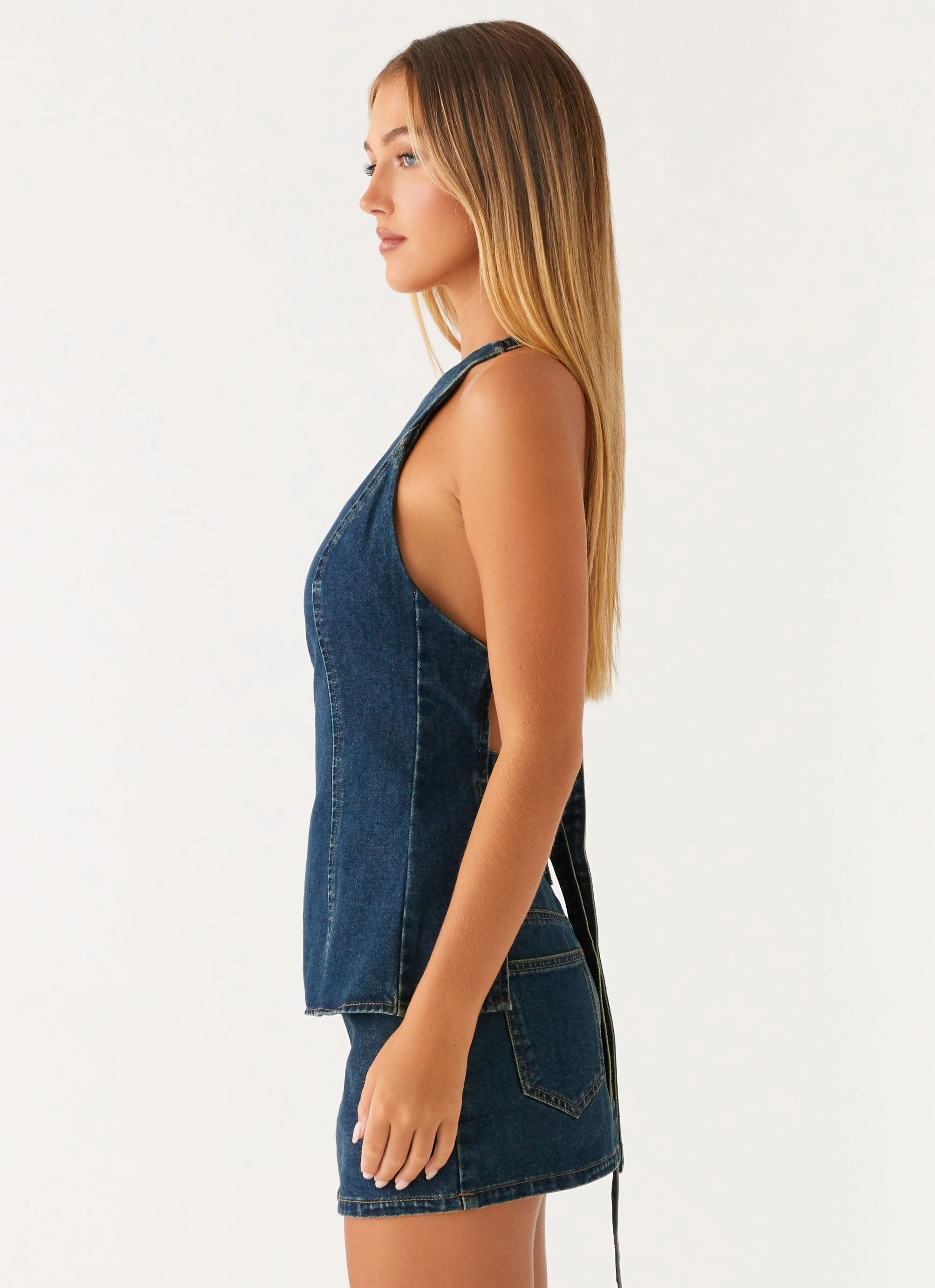 Maysa Denim Top - Washed Denim Stretch Technology FourWay Stretch
