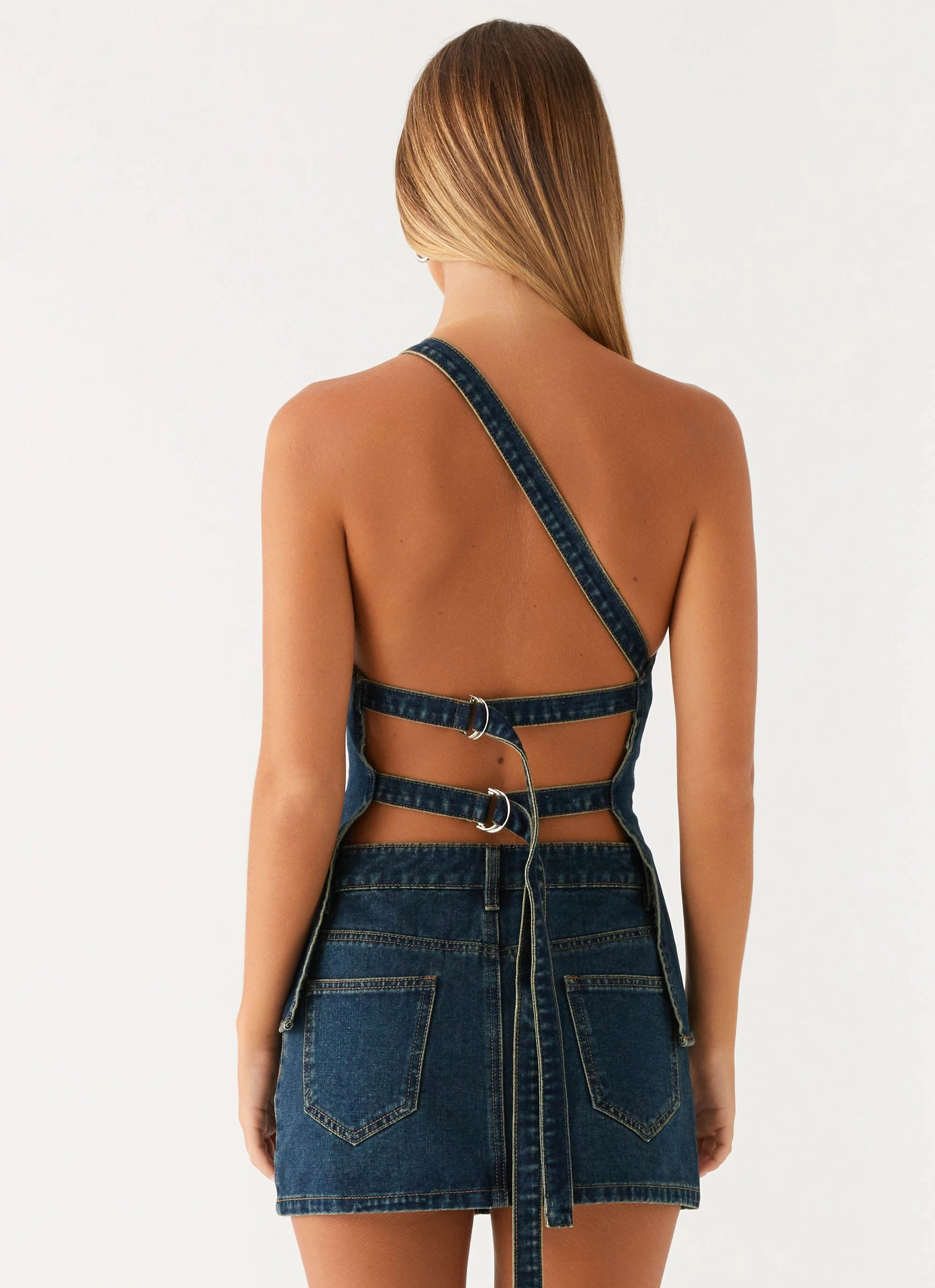 Low Profile Zipper Closure Maysa Denim Top - Washed Denim