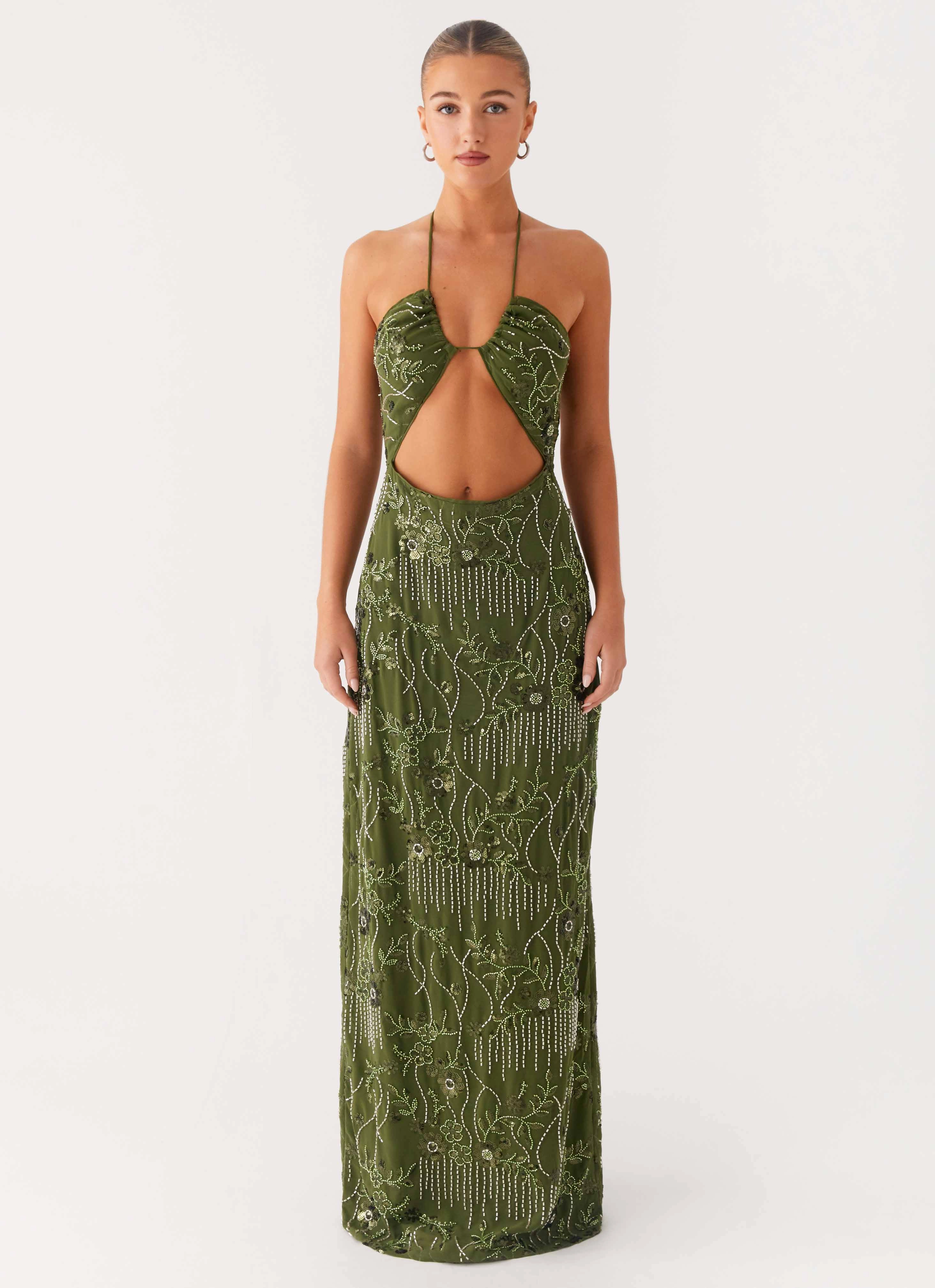 Vacation Vibes Everyday Look Phoenicia Beaded Maxi Dress - Khaki