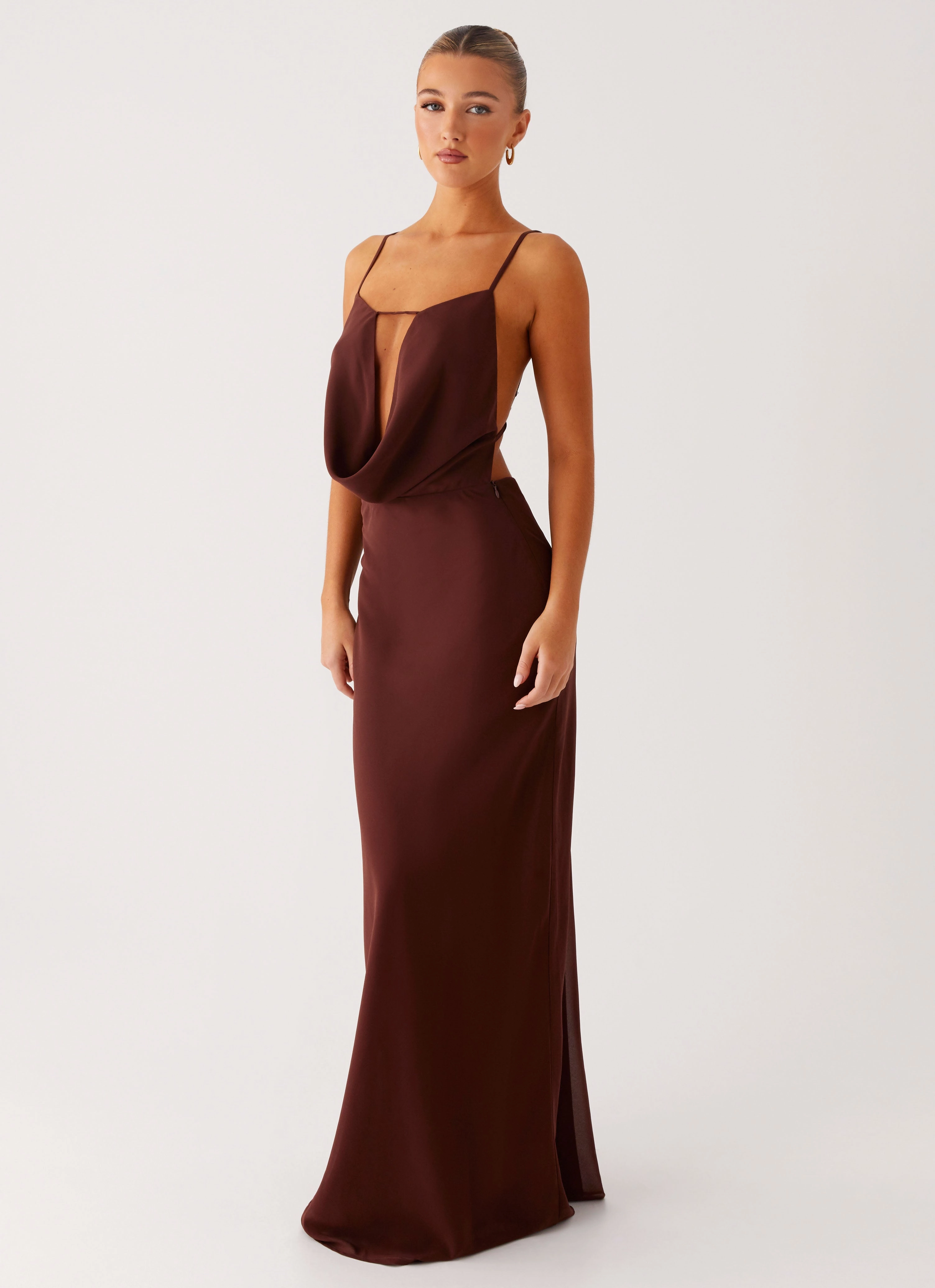 Elation Cowl Neck Maxi Dress - Chocolate Smart Shape