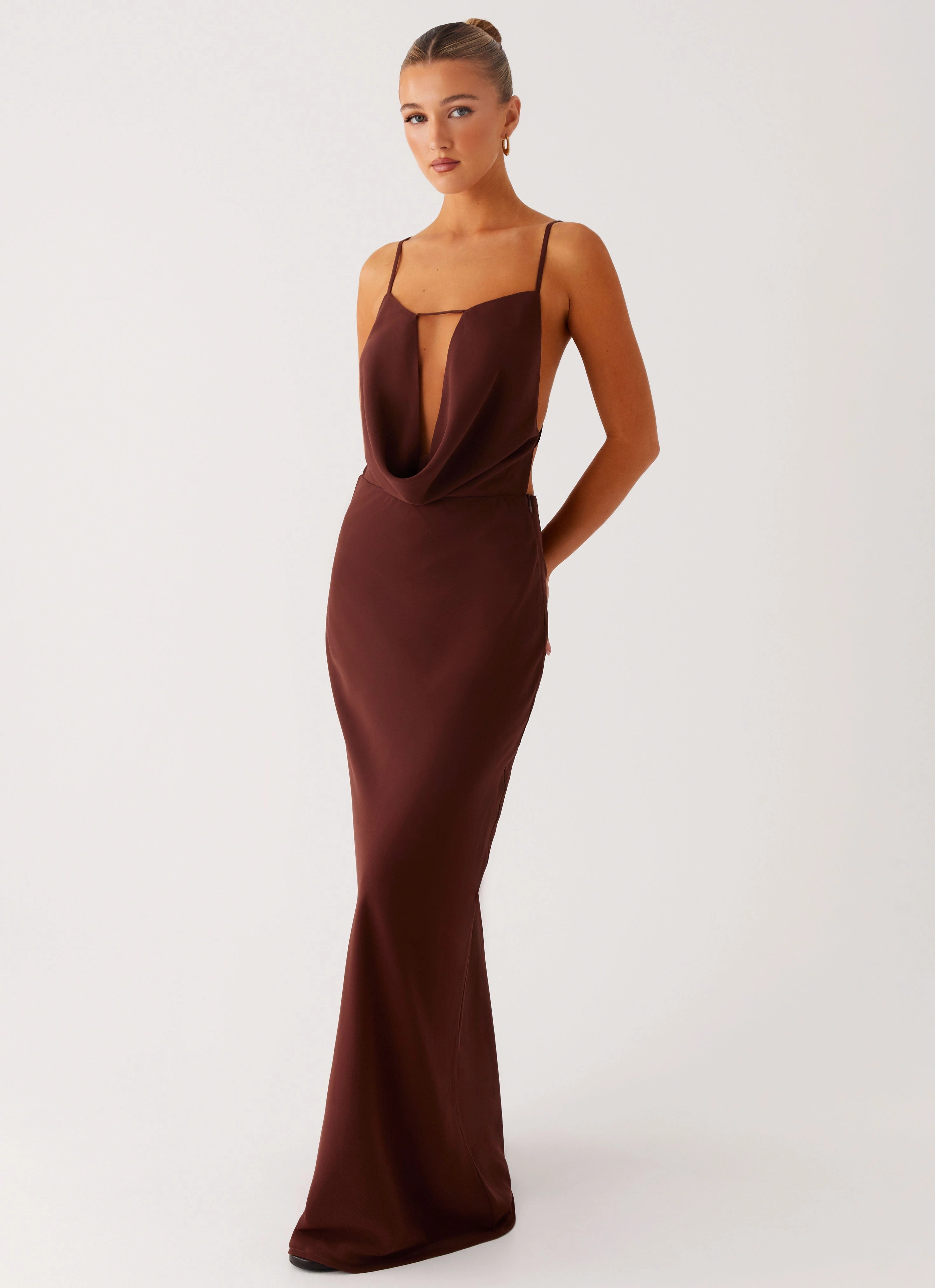 Elation Cowl Neck Maxi Dress - Chocolate Bright Appeal