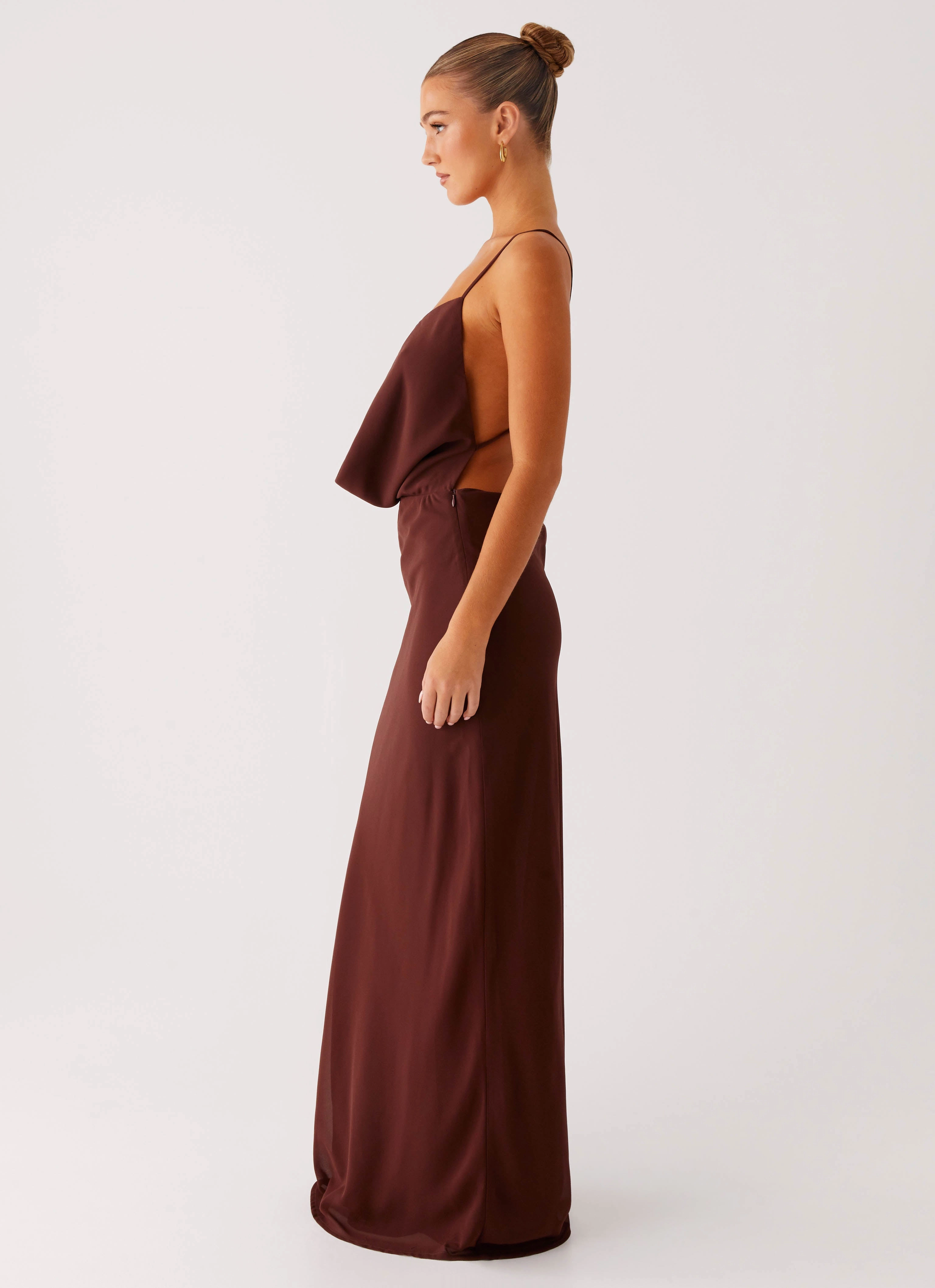 Adjustable Straps All Time Fit Elation Cowl Neck Maxi Dress - Chocolate