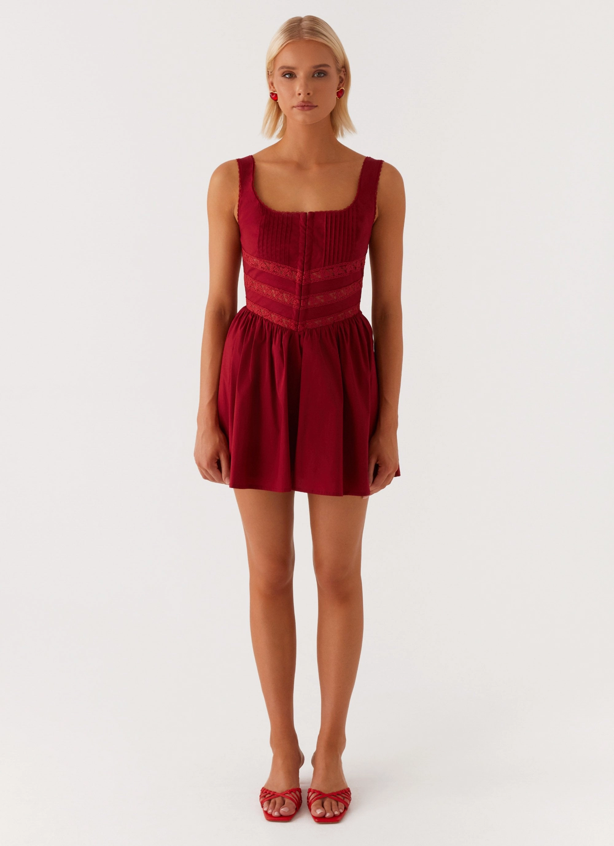 Low-Waist Everyday Movement Eleanor Lace Trim Mini Dress - Red