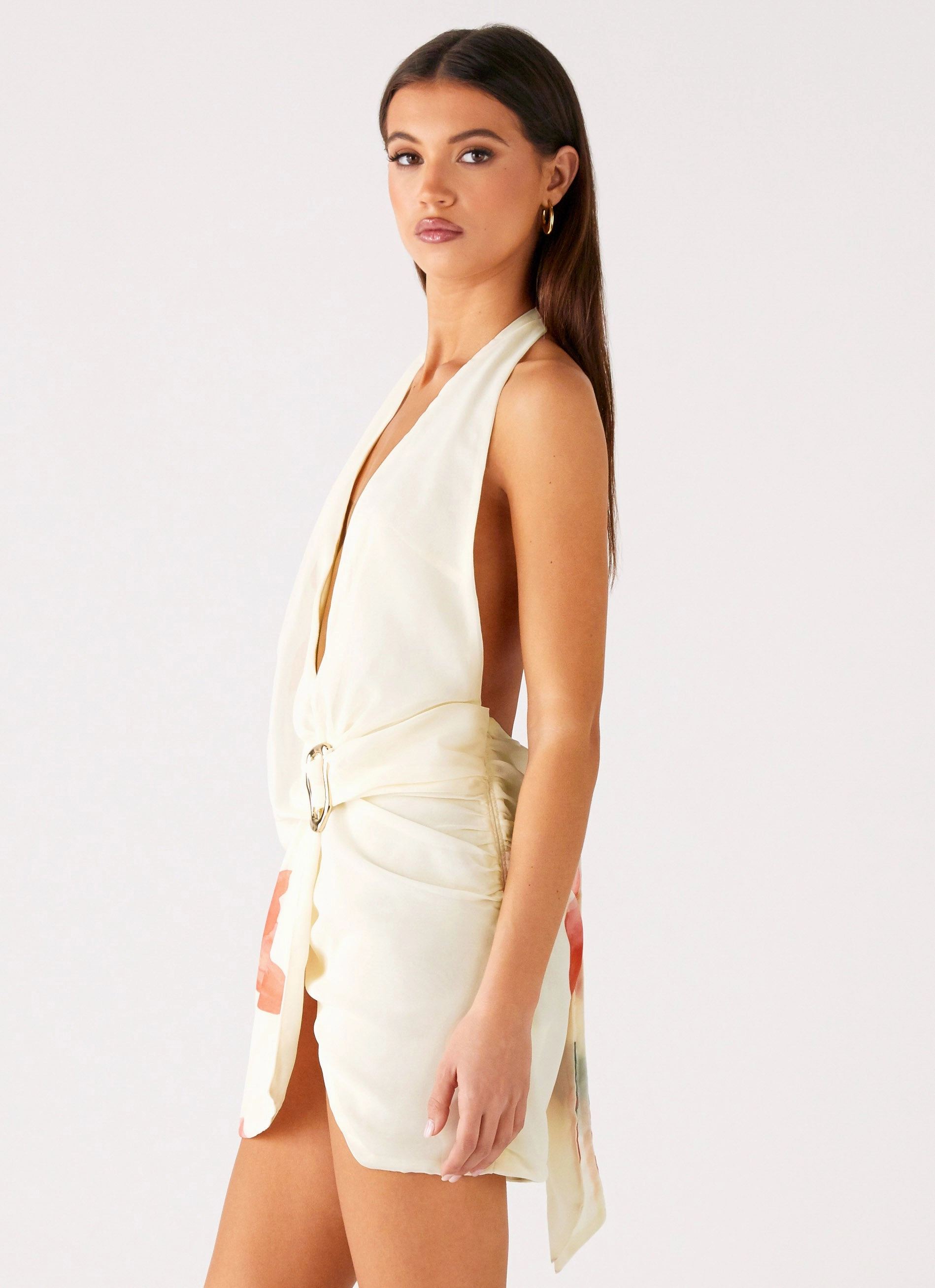 Basic Warm Breezy Style Eleanora Plunge Mini Dress - Siena Floral