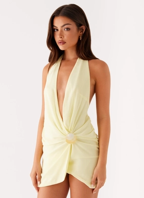 Eleanora Plunge Mini Dress - Yellow Easy Wrap