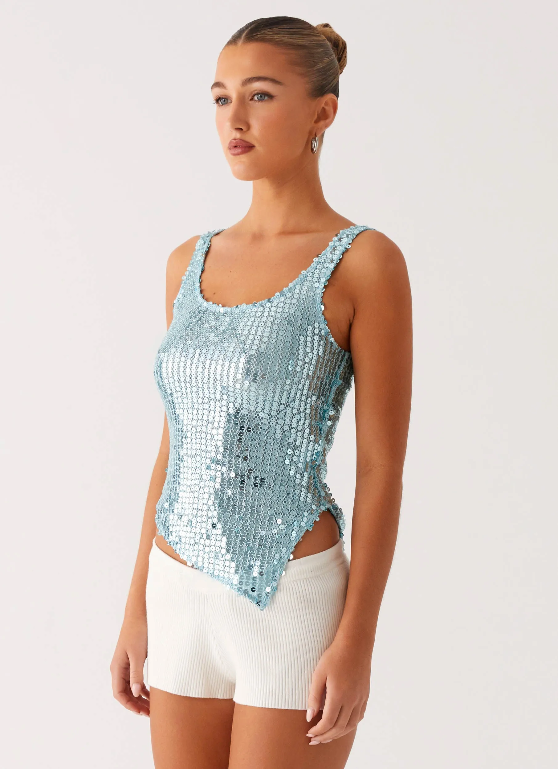 Electra Sequin Tank - Turquoise Breathable Underarm Gussets