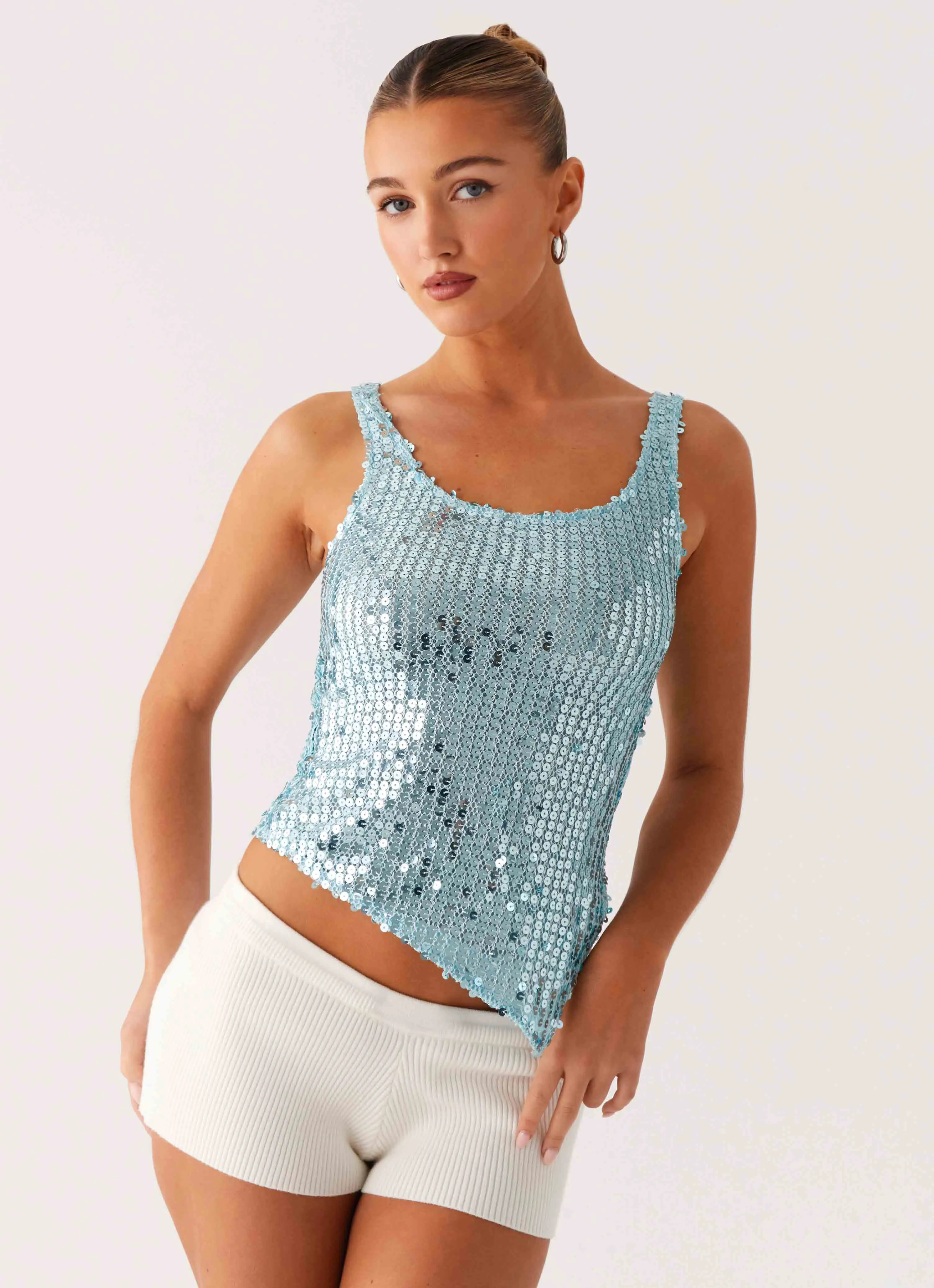 Basic Tee Electra Sequin Tank - Turquoise