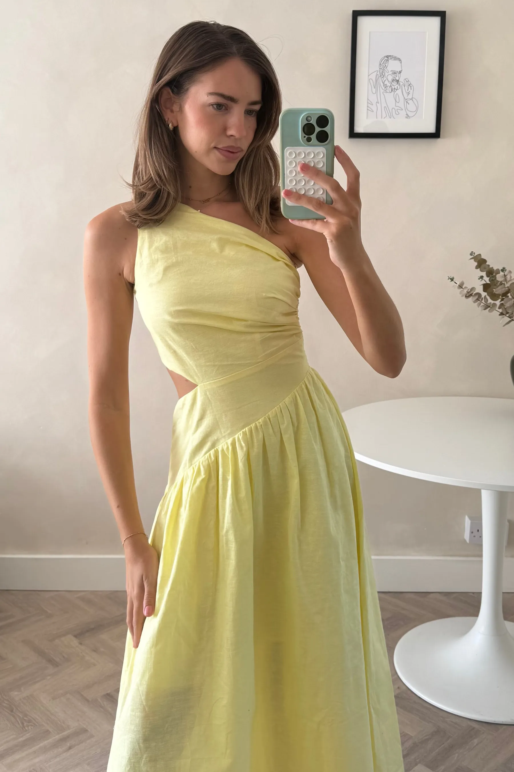 Stylish Waistband Design Plus Fit Jasmine Cut Out One Shoulder Dress in Yellow
