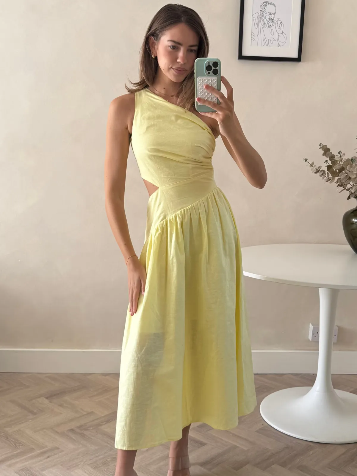 Tactile Feel Jasmine Cut Out One Shoulder Dress in Yellow