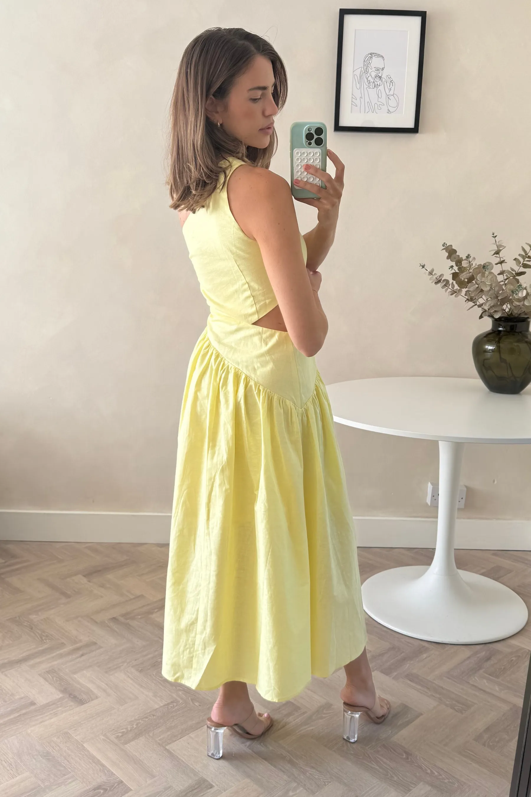 Peace View Layered-Sleeve Jasmine Cut Out One Shoulder Dress in Yellow