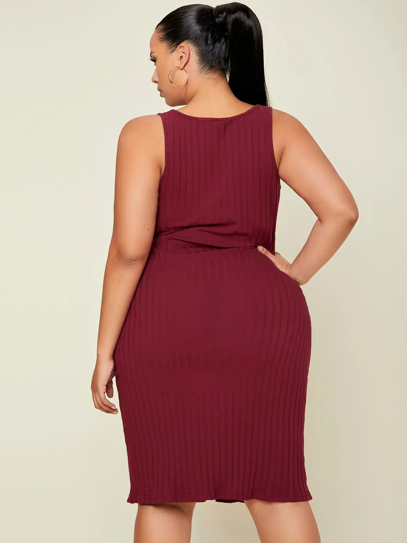 Elegant Plain Button Front Sleeveless Straps Straight Natural Knee Length Plus Size Dress