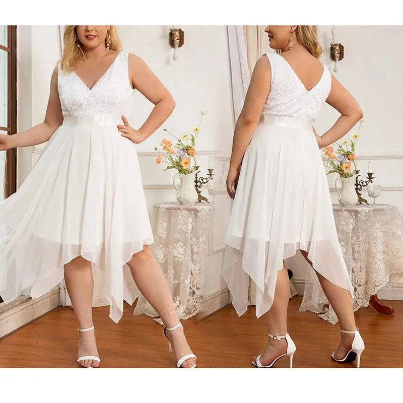 Elegant Plus Size Lace Chiffon High Waist Dress