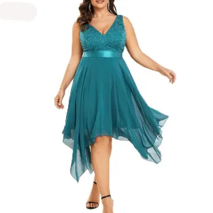 Elegant Plus Size Lace Chiffon High Waist Dress