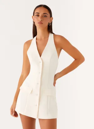 Coffee Run Mira Halter Neck Mini Dress - Ivory