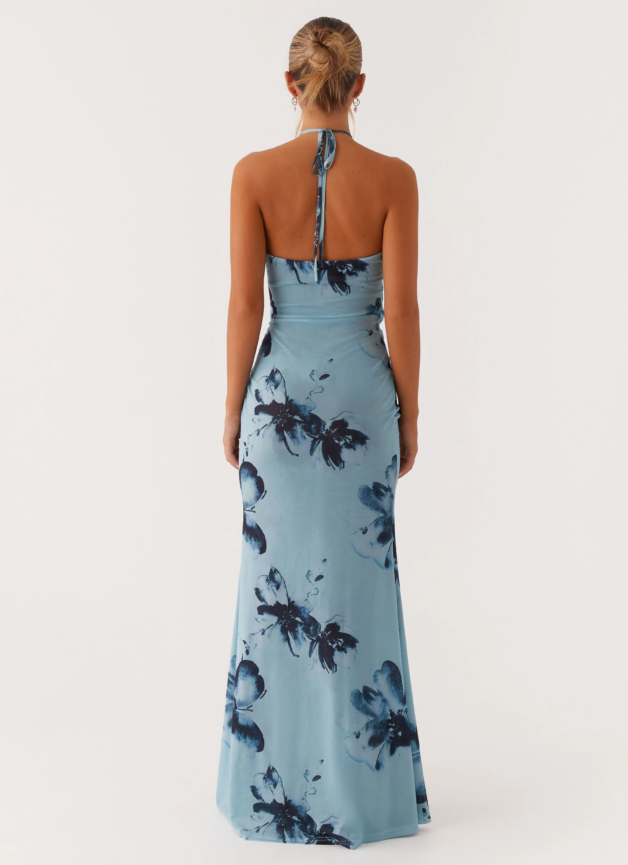 Antonia Maxi Dress - Black Blue Floral Non-Iron Dry-Clean-Only