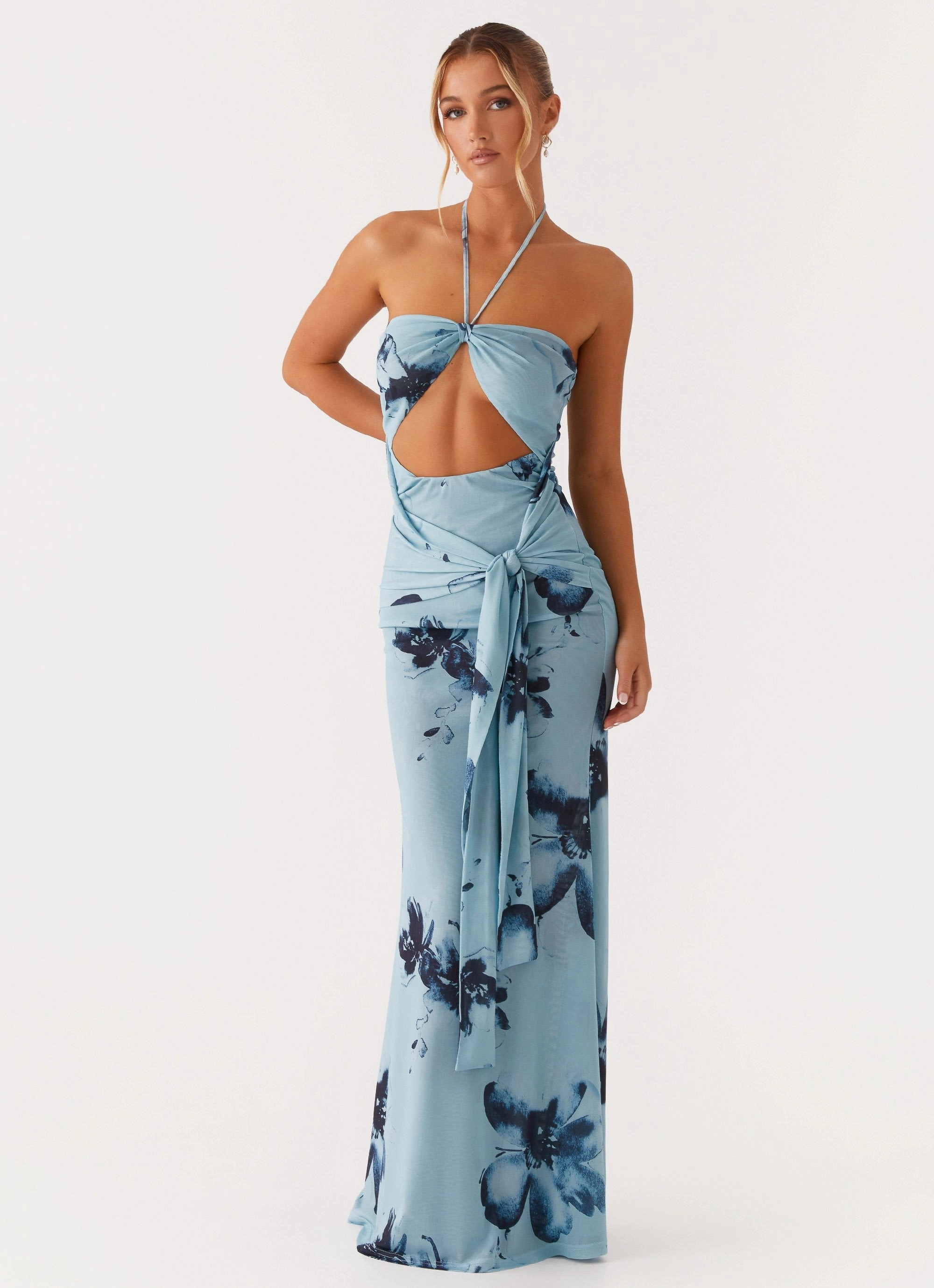 Antonia Maxi Dress - Black Blue Floral Chill Wear Resort Ready