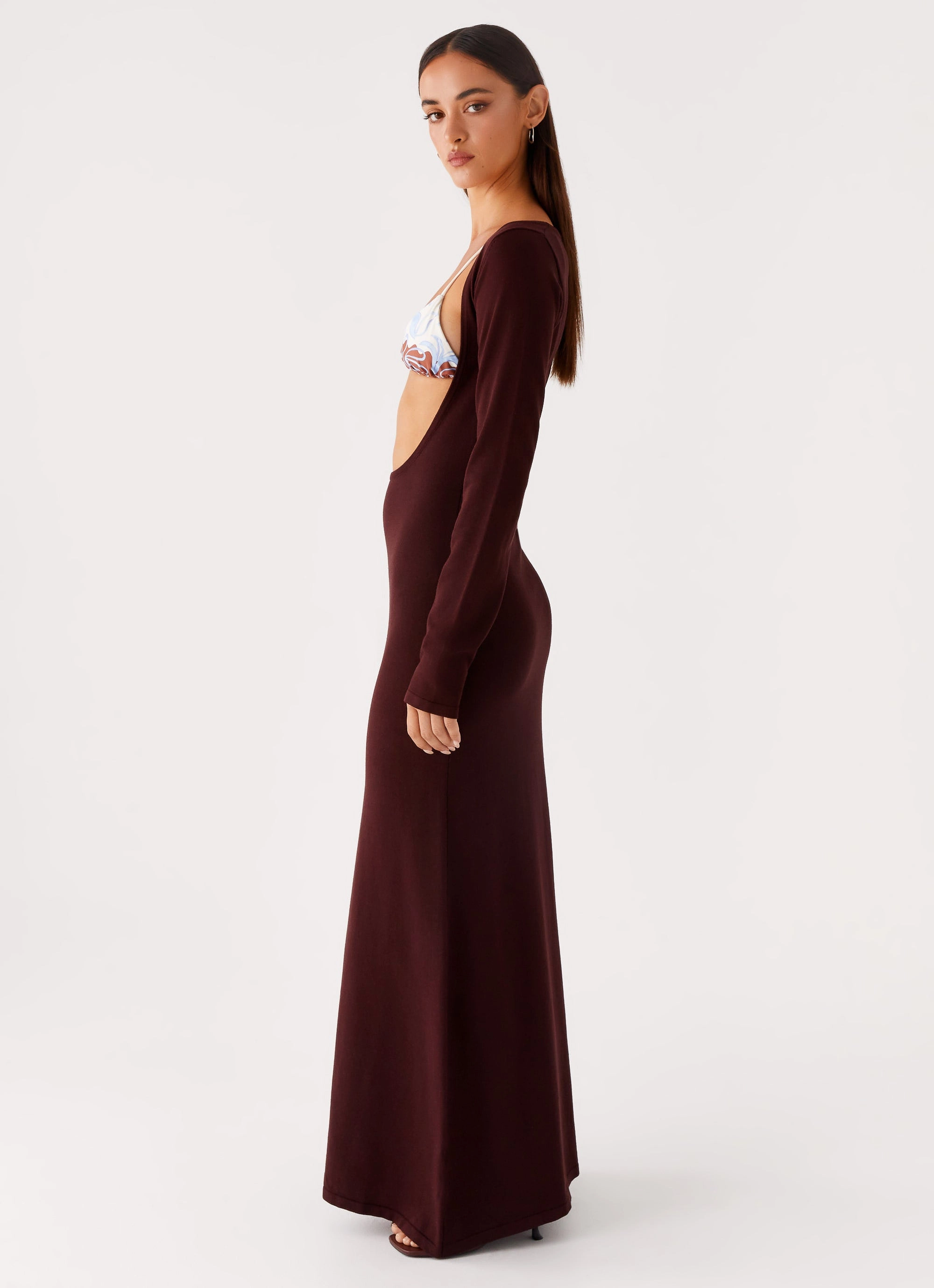 Adora Long Sleeve Knit Maxi Dress - Chocolate Evening Look Smart Edge