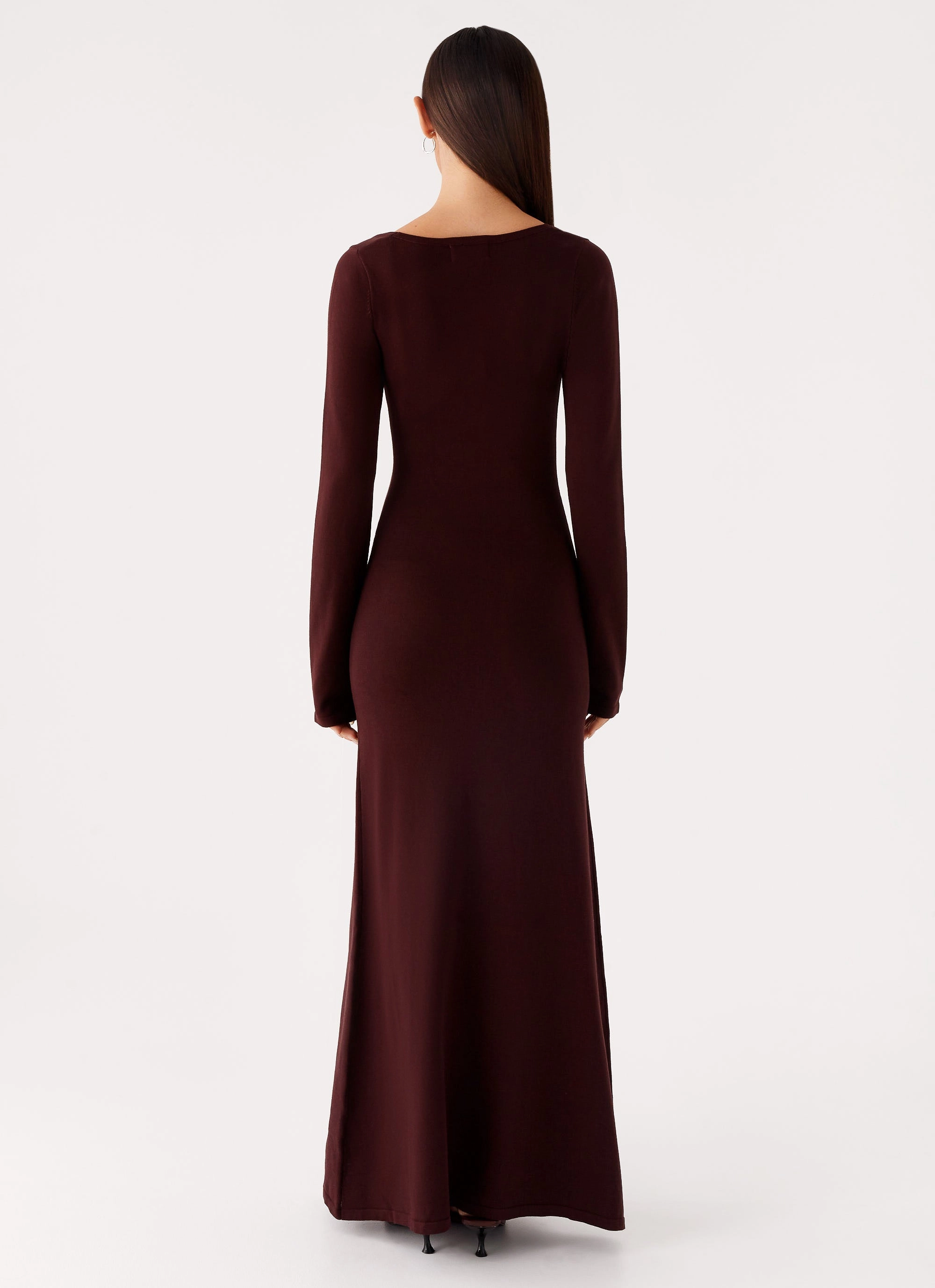 Basic Warm Adora Long Sleeve Knit Maxi Dress - Chocolate