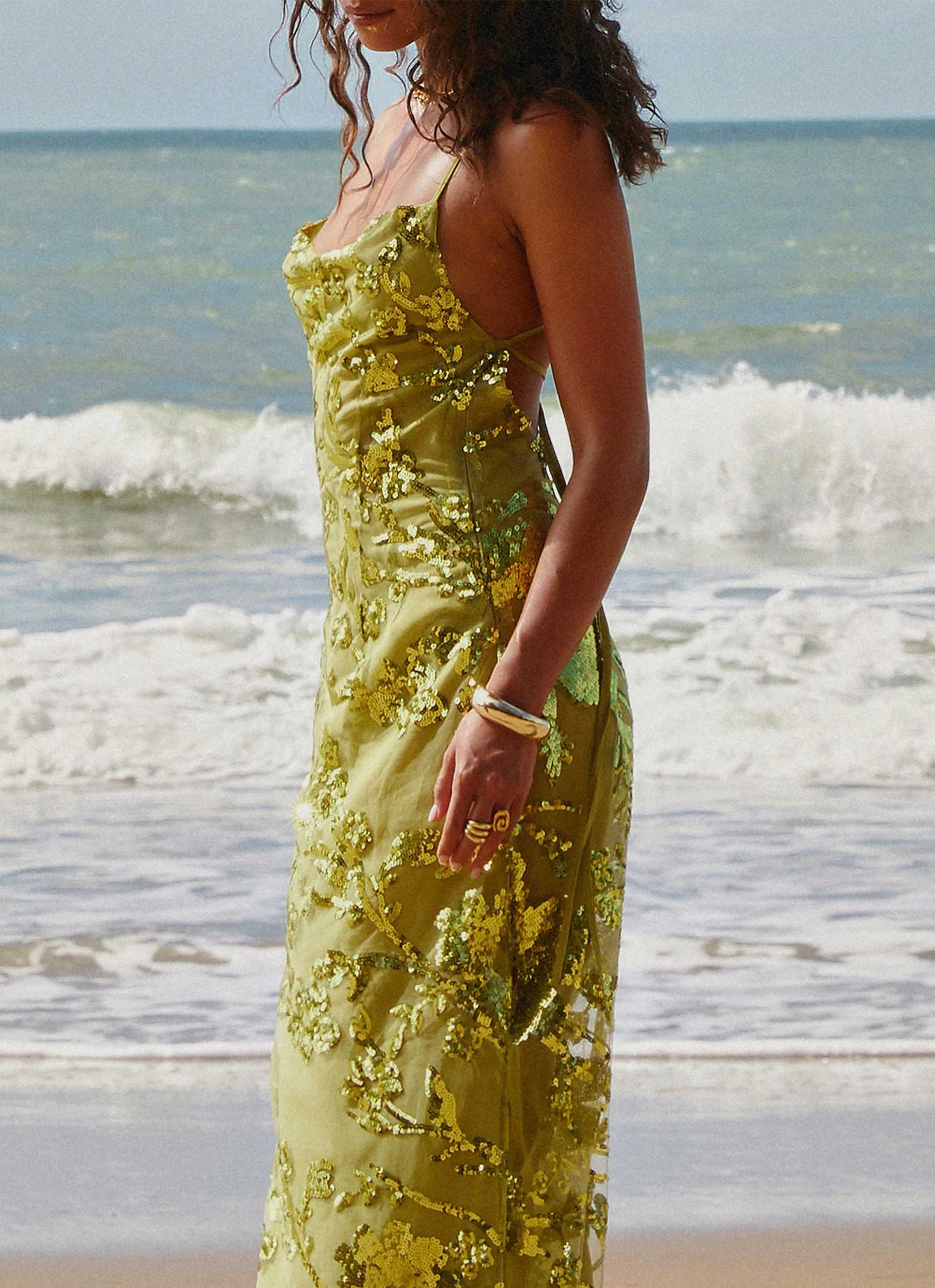 Travel Light Havana Sequin Maxi Dress - Lime
