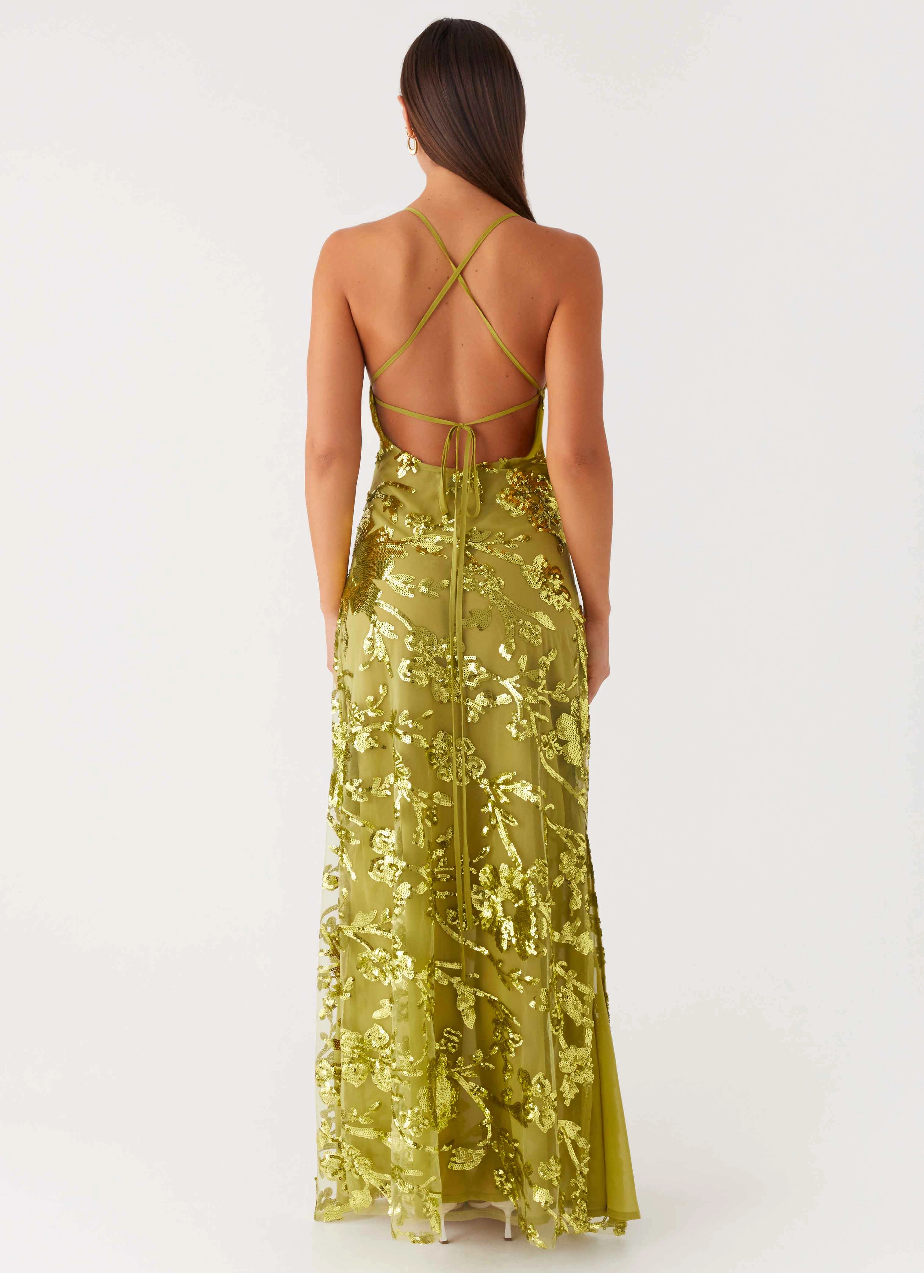 Havana Sequin Maxi Dress - Lime Natural Wrap Mermaid-Hem