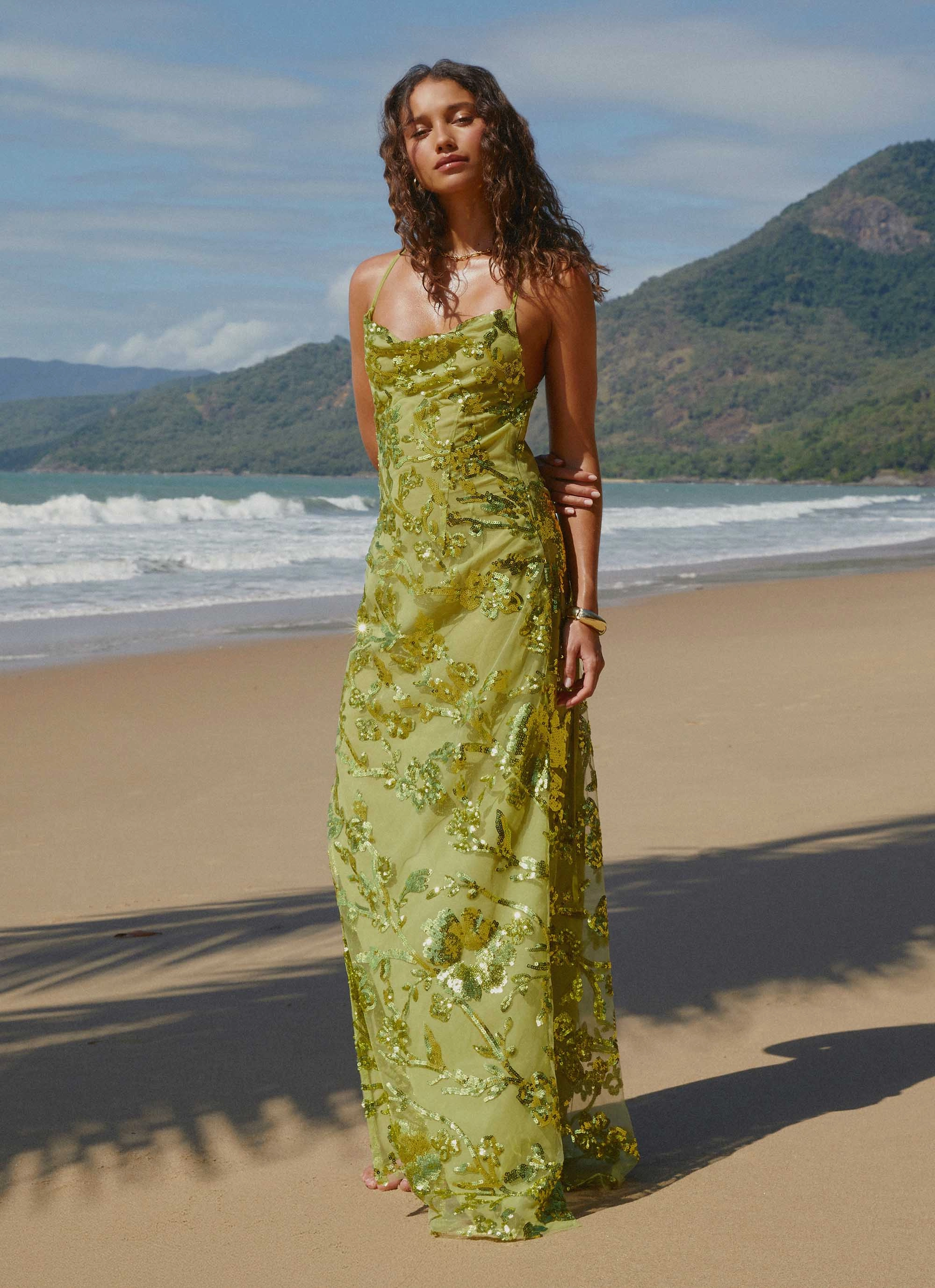 Day Fit Light Touch Havana Sequin Maxi Dress - Lime