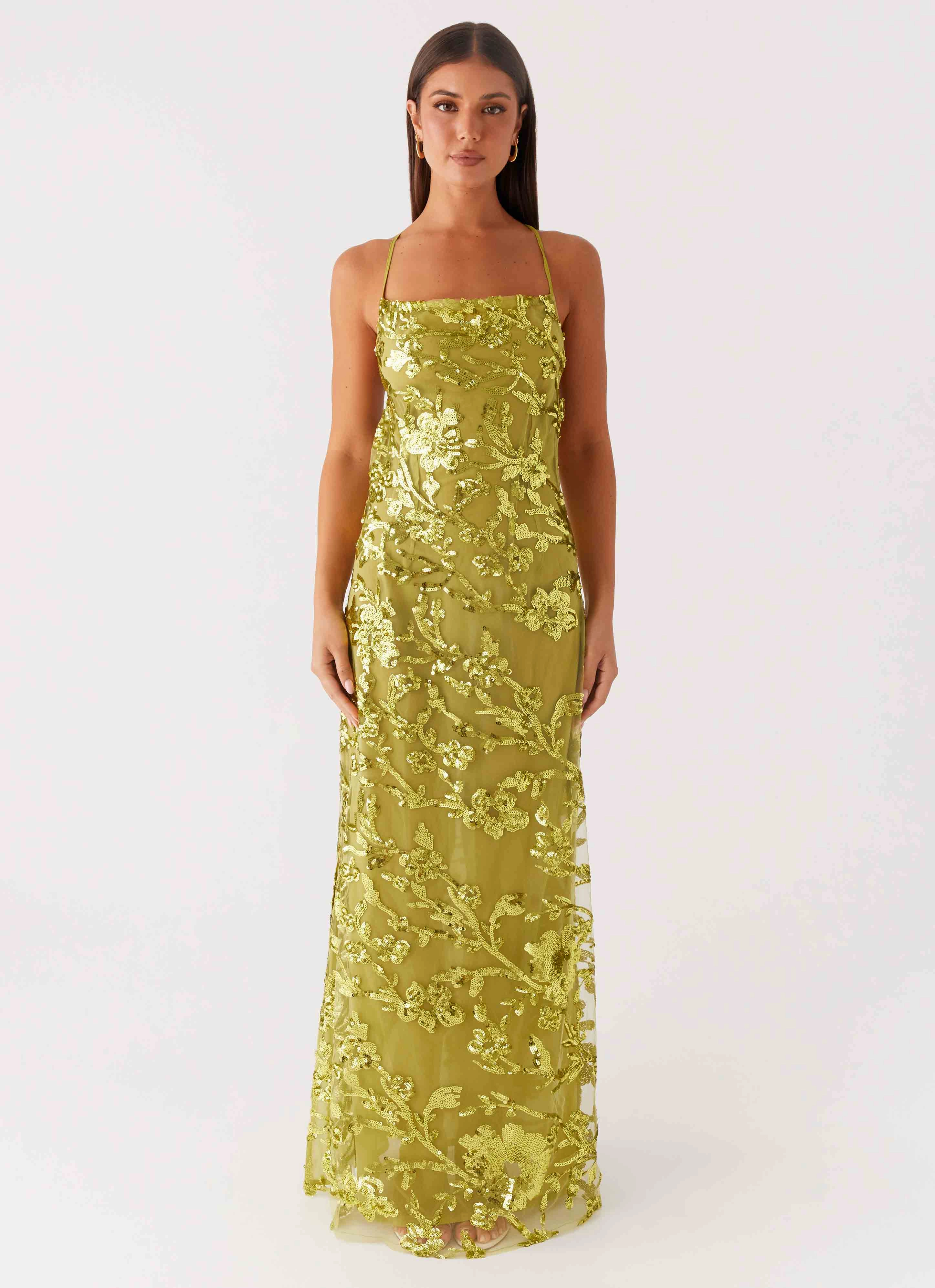 Havana Sequin Maxi Dress - Lime Warm Soft