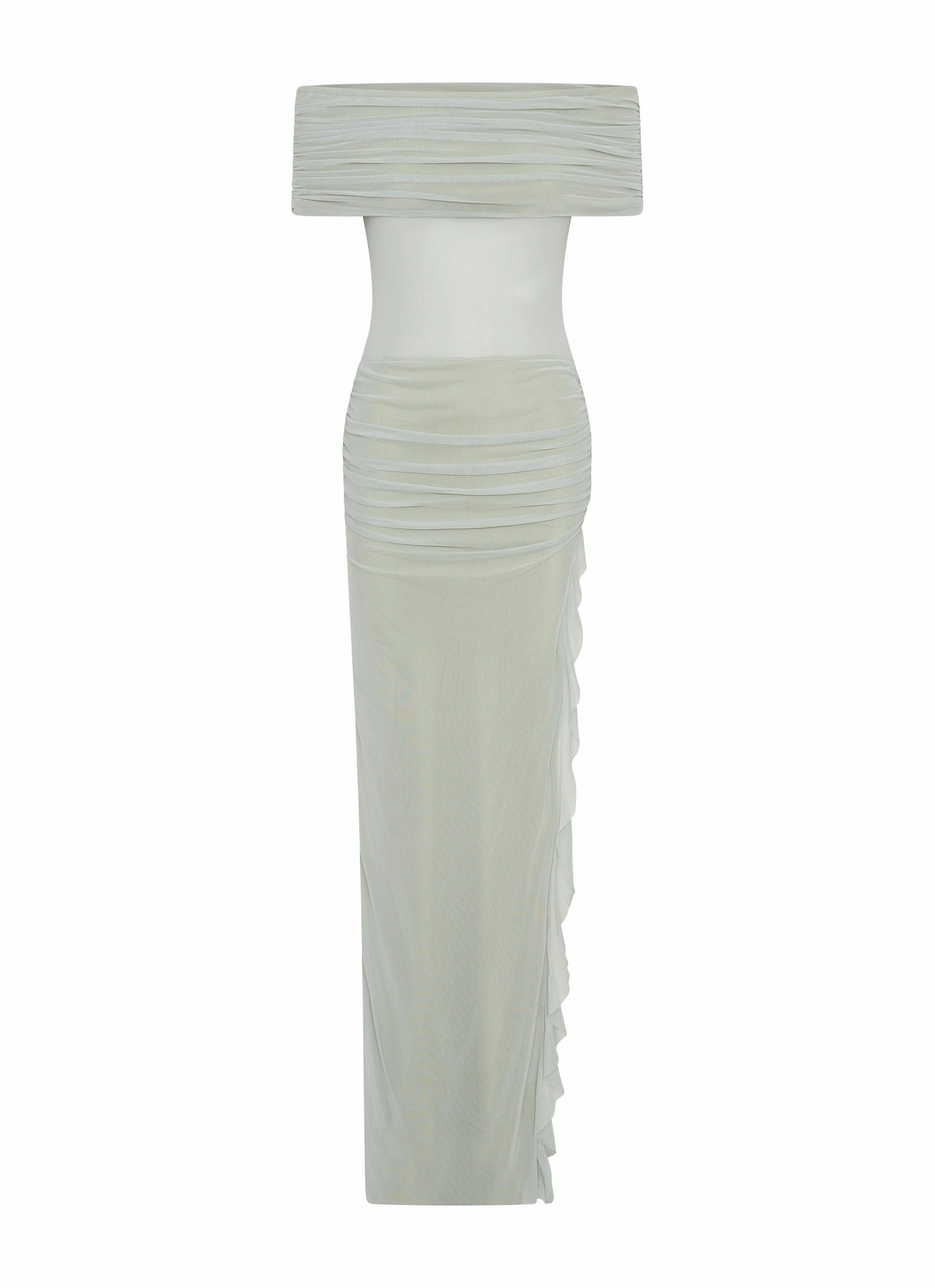 Tailored Waistband Sweetheart-Neck Nelly Off Shoulder Maxi Dress - Pistachio