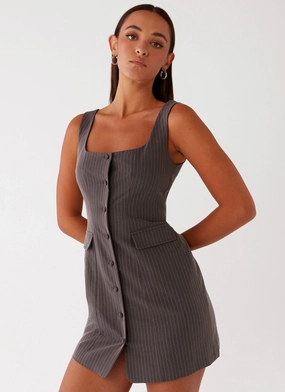 Westwood Mini Dress - Grey Pinstripe Lounge Moment Minimal Fit