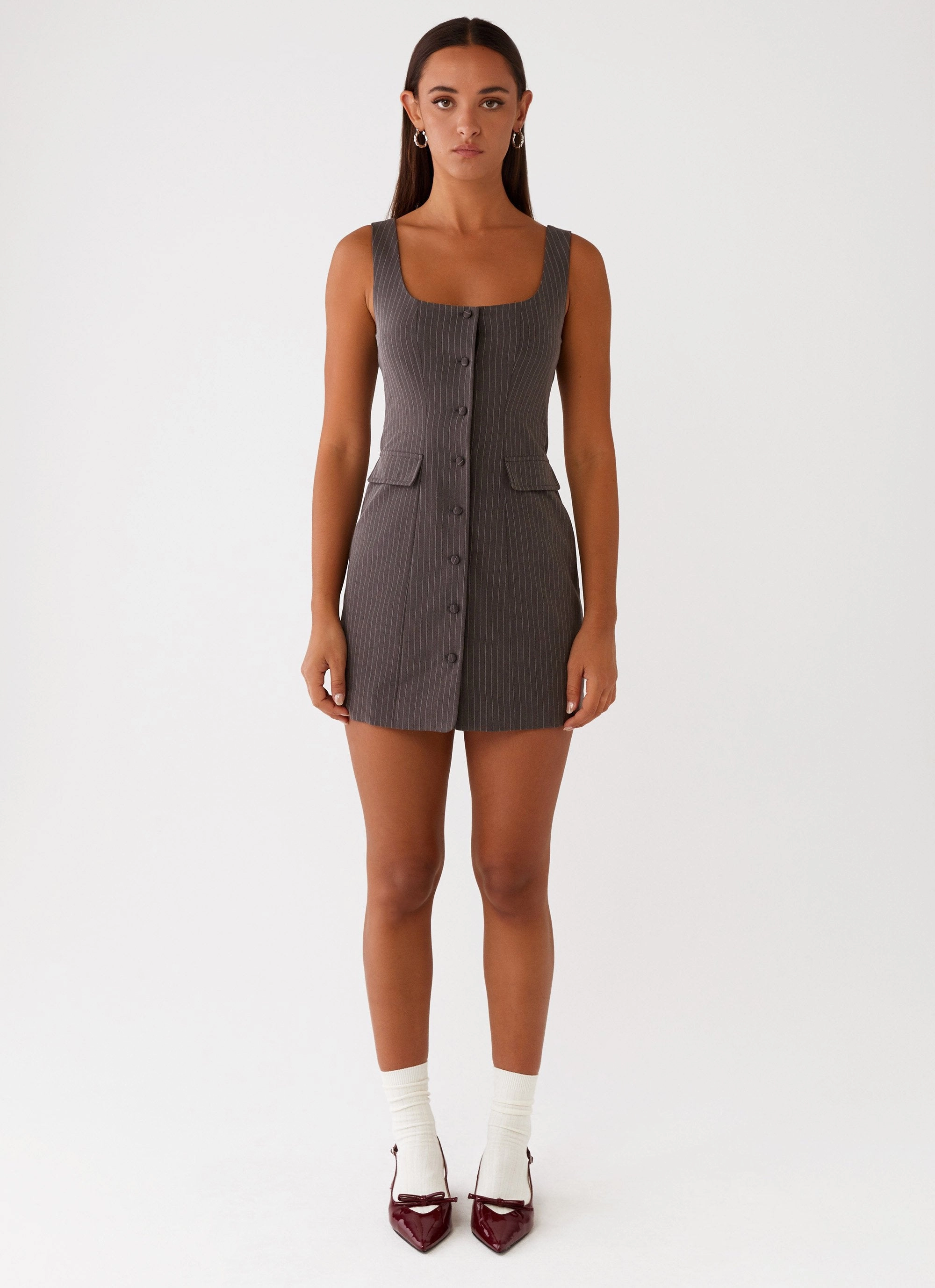 Fashionable Fit Westwood Mini Dress - Grey Pinstripe