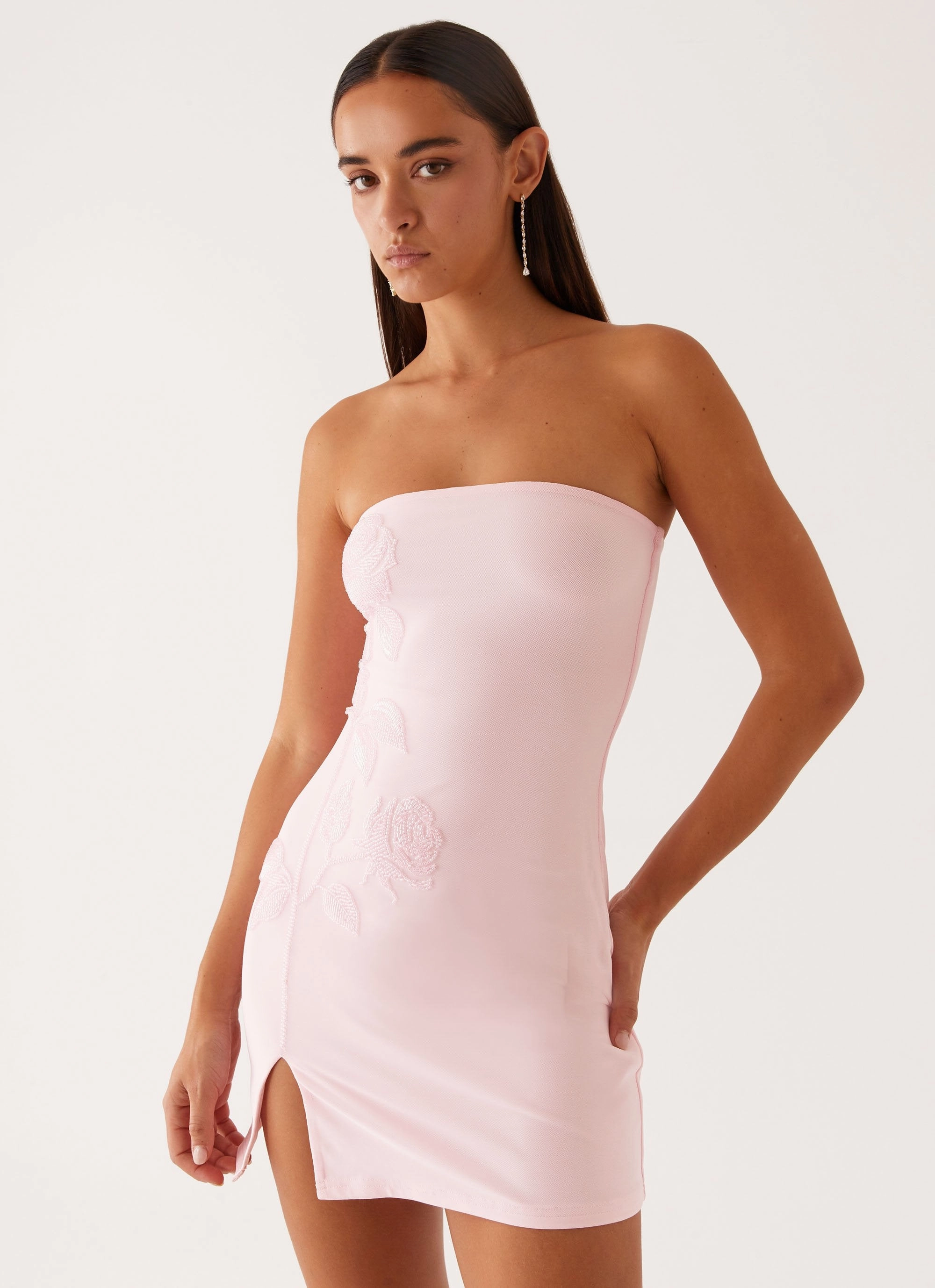 Bold Fashion Enora Beaded Mini Dress - Baby Pink