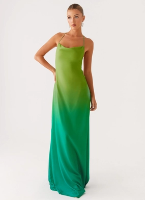 Elegant Garment Opposites Attract Maxi Dress - Green Ombre Spring Flow Flowy Texture Opposites Attract Maxi Dress - Green Ombre