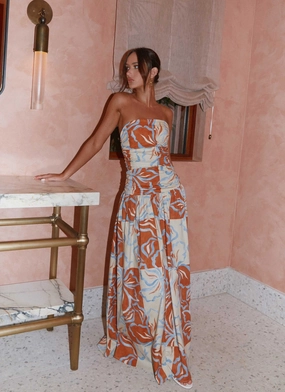 Elegant Layers Carmel Maxi Dress - Orange Blue Floral Carmel Maxi Dress - Orange Blue Floral Chic Motion Stylish Look