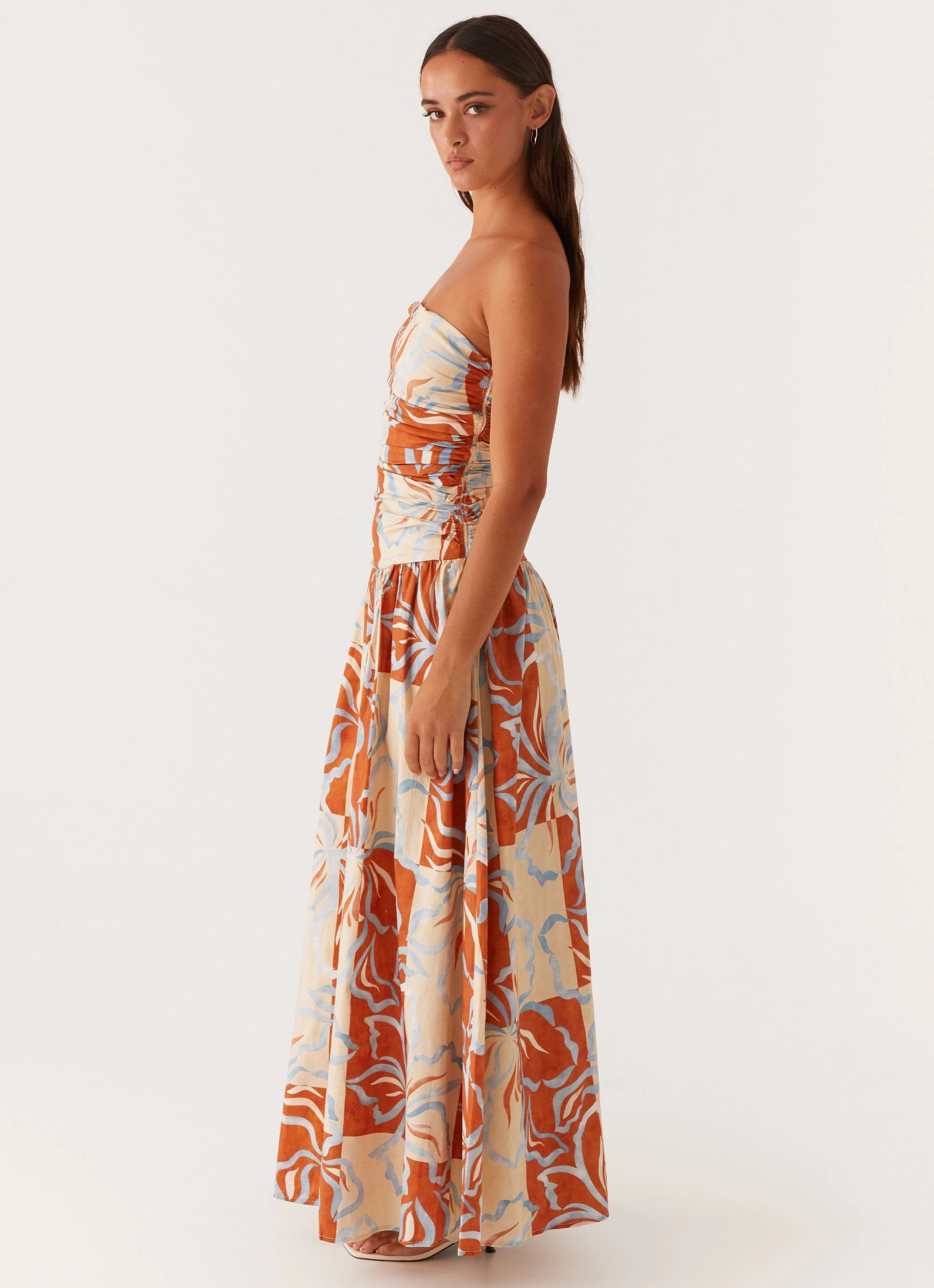 Casual Elegance Carmel Maxi Dress - Orange Blue Floral