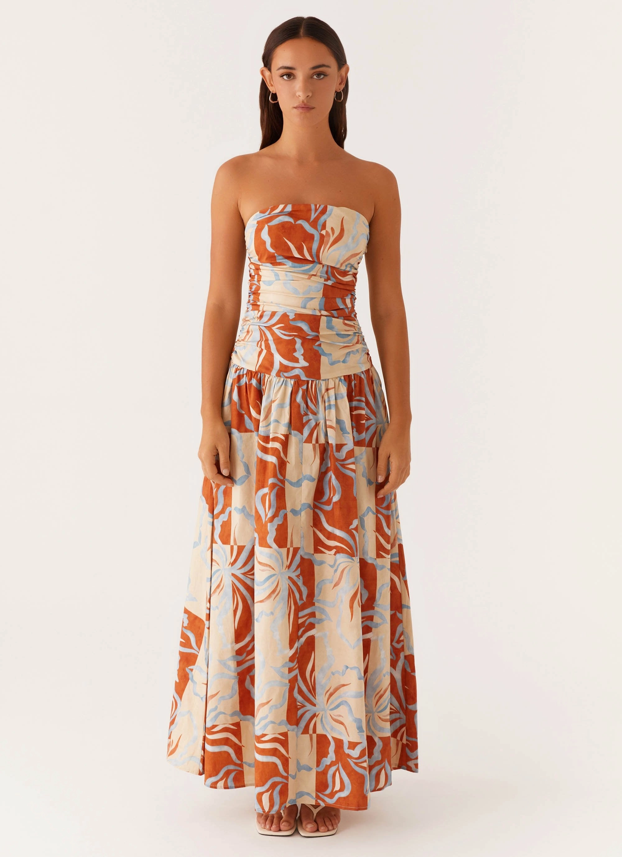 Carmel Maxi Dress - Orange Blue Floral Cute Glow