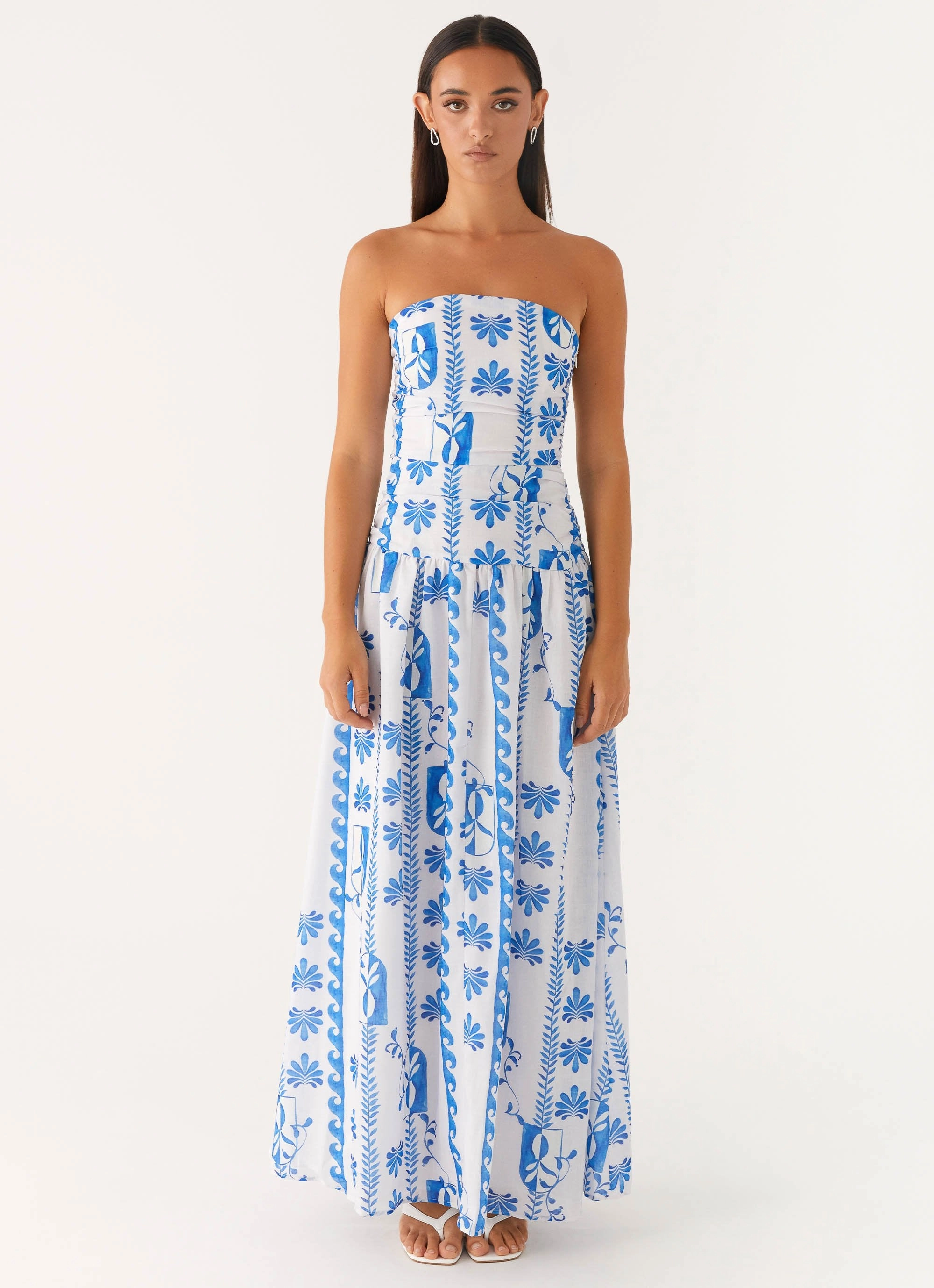 Raw-Hem Carmel Maxi Dress - Floral Wave