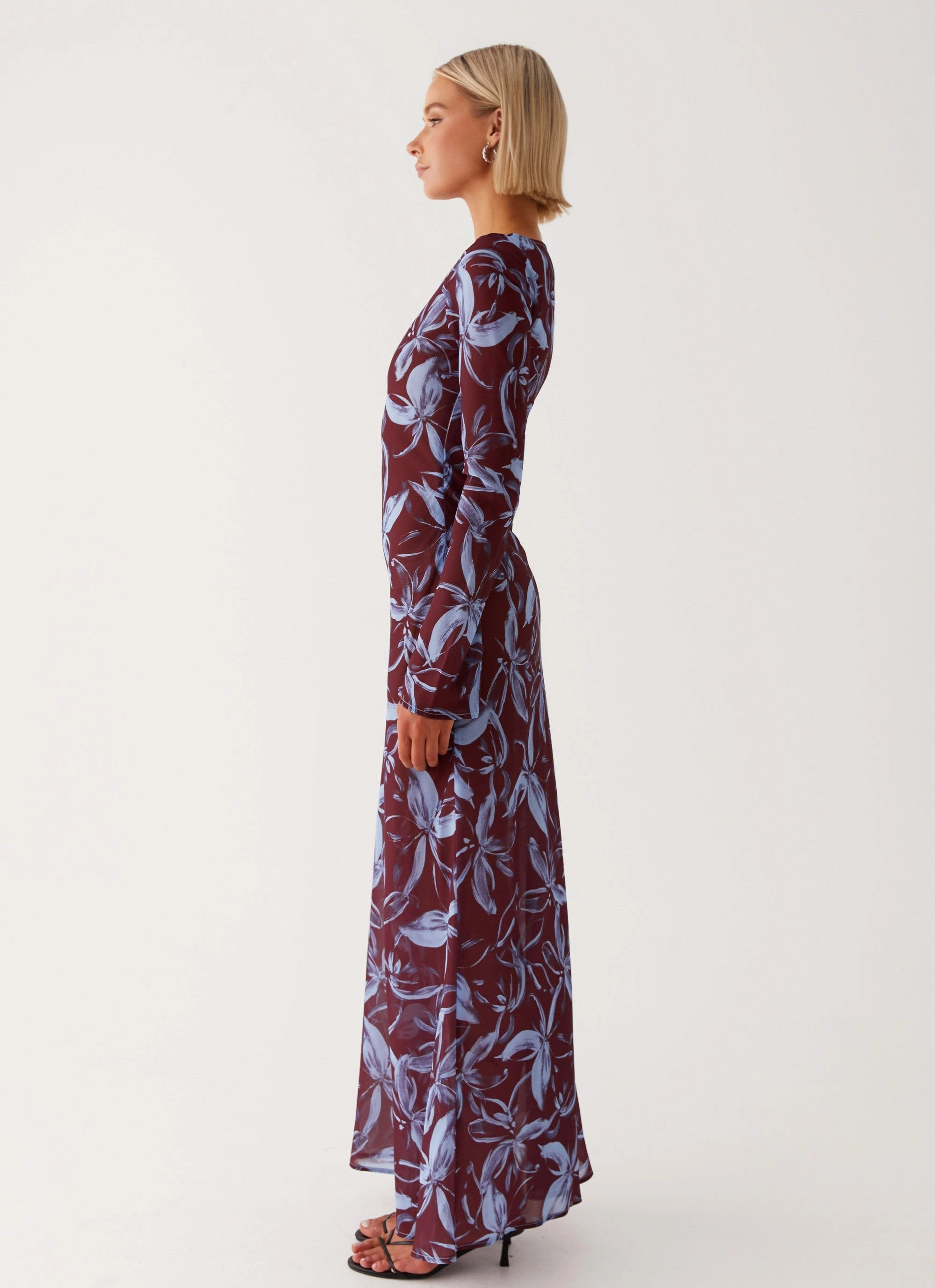 Subtle Drape Water-resistant Lorde Maxi Dress - Brown Purple Floral