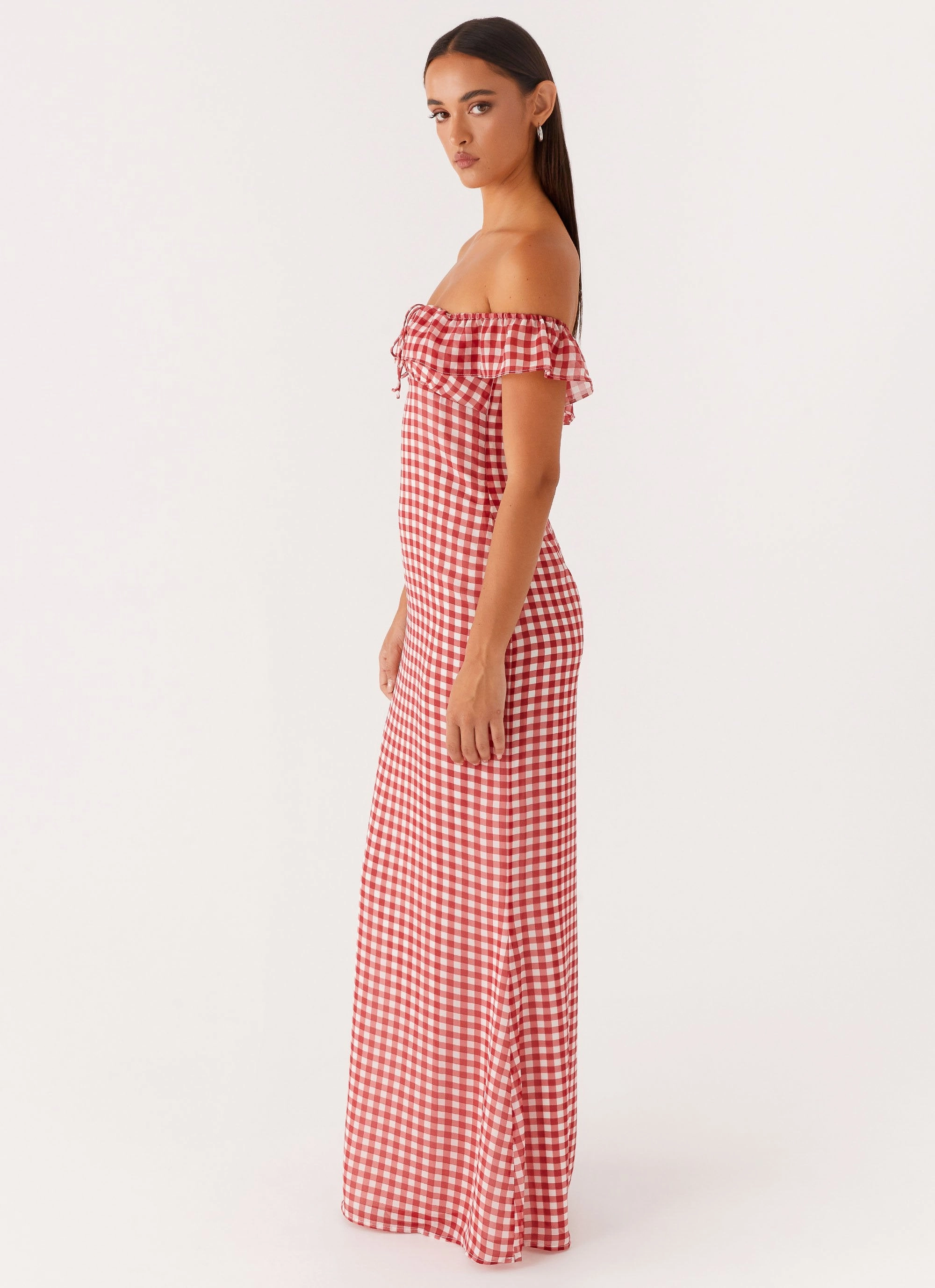 Breezy Style Bold Elegance Scarlet Cherry Maxi Dress - Red Gingham
