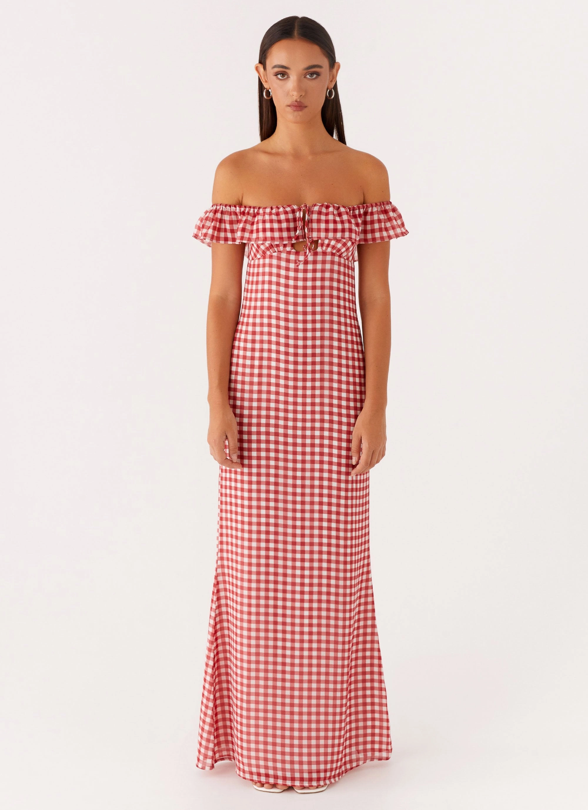 Scarlet Cherry Maxi Dress - Red Gingham Air Comfort