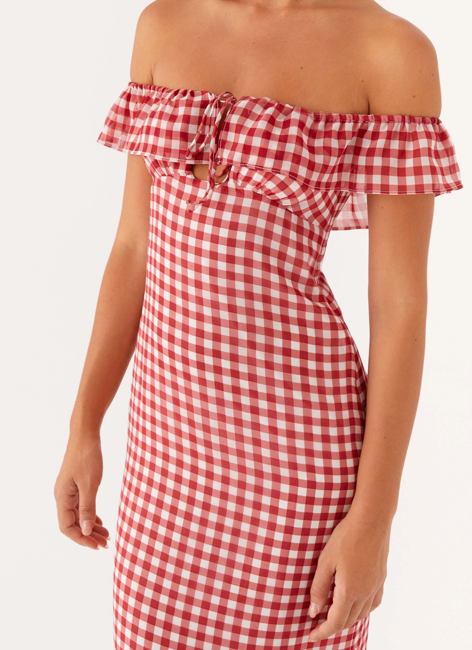 Scarlet Cherry Maxi Dress - Red Gingham Functional Style