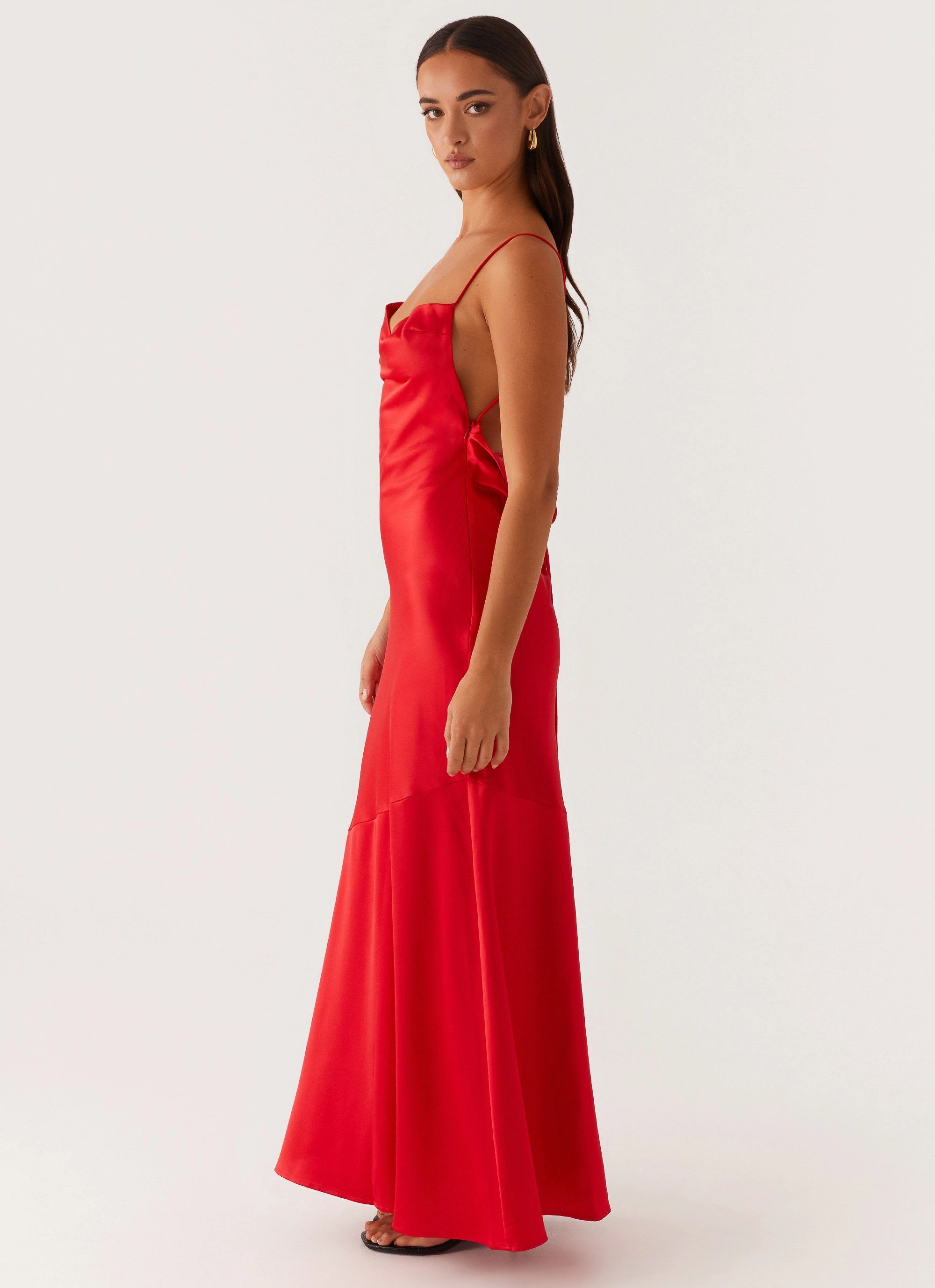 Alianna Cowl Neck Satin Maxi Dress - Red Vibrant pattern Light Aesthetic